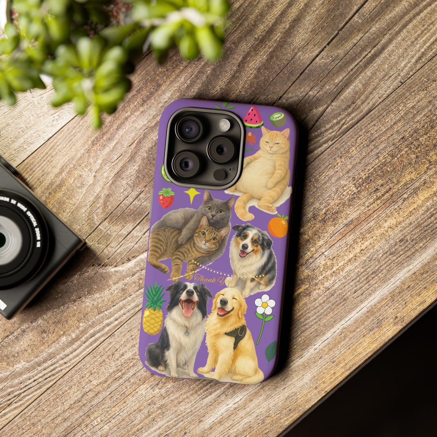 60A-4 Dog and Cat Printed Dual-Layer Phone Case In Purple – Glossy or Matte Finish – iPhone & Android Compatible