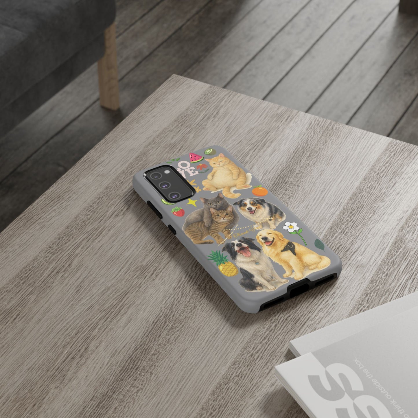 60A-3 Dog and Cat Printed Dual-Layer Phone Case In Grey – Glossy or Matte Finish – iPhone & Android Compatible