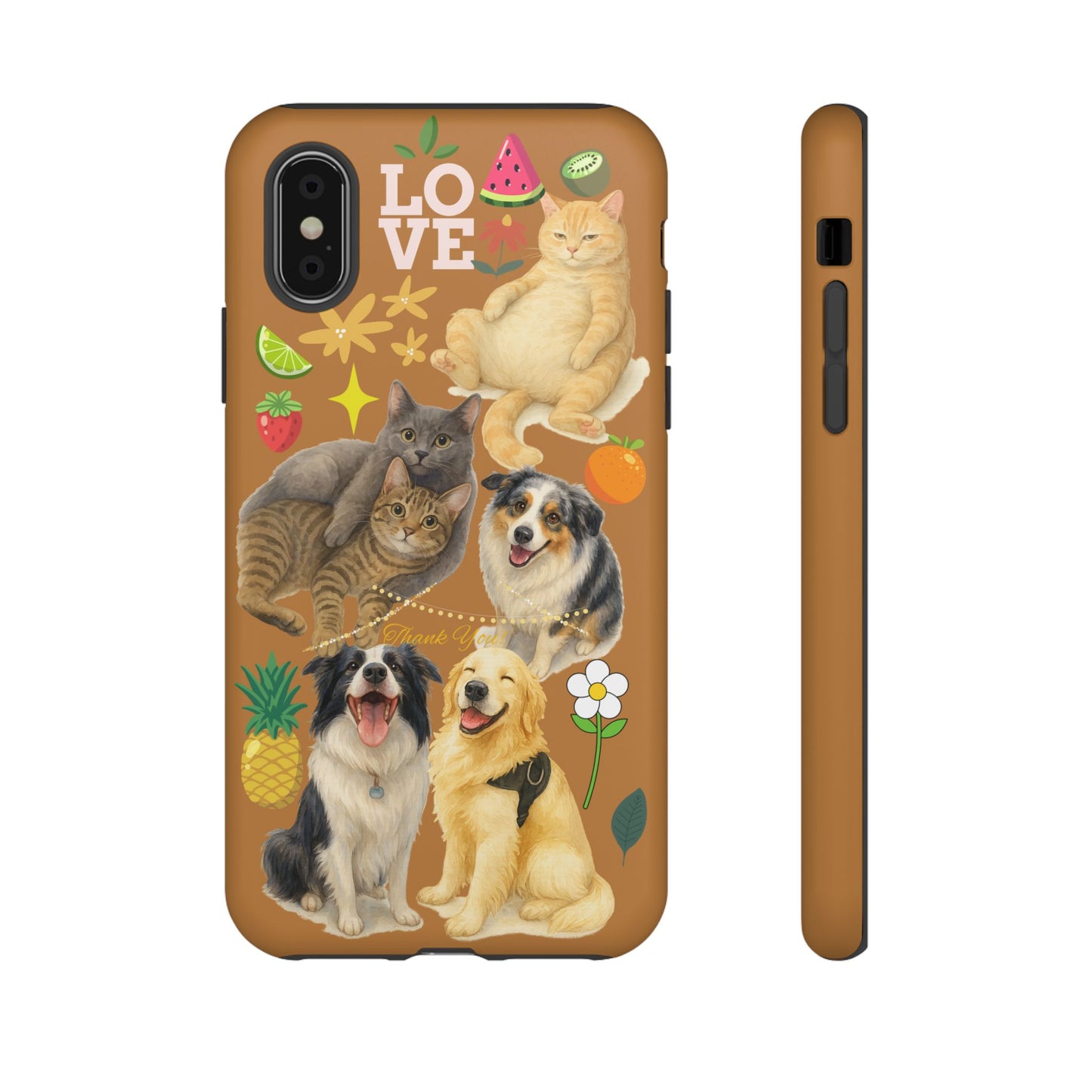 60A-9 Dog and Cat Printed Dual-Layer Phone Case In Light Brown – Glossy or Matte Finish – iPhone & Android Compatible