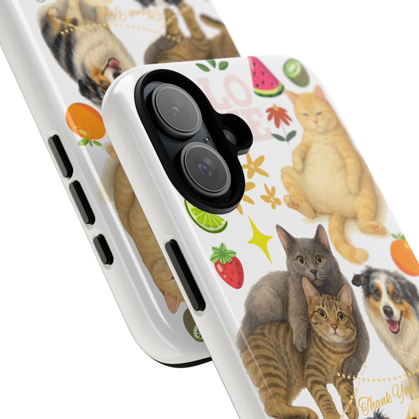 60A Dog and Cat Printed Dual-Layer Phone Case In White – Glossy or Matte Finish – iPhone & Android Compatible