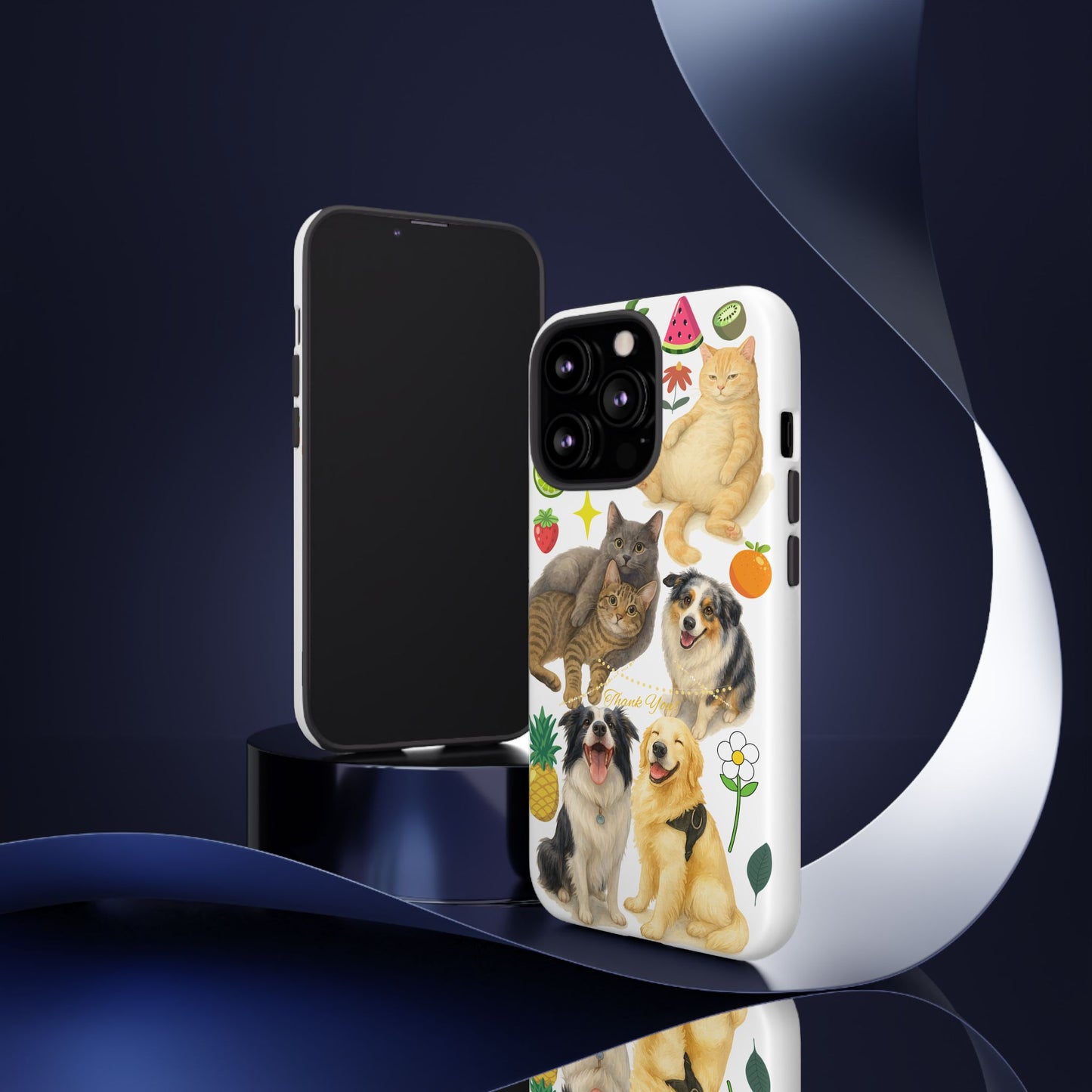 60A Dog and Cat Printed Dual-Layer Phone Case In White – Glossy or Matte Finish – iPhone & Android Compatible
