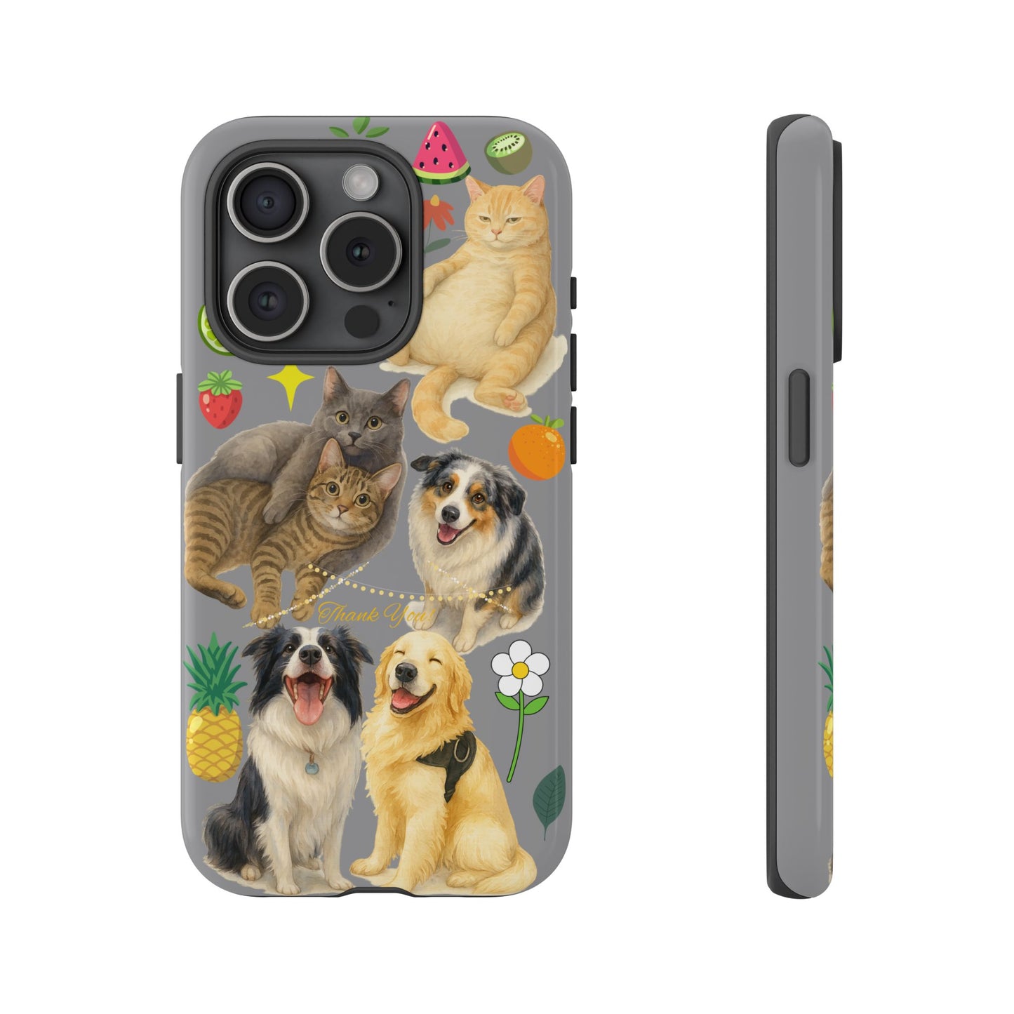 60A-3 Dog and Cat Printed Dual-Layer Phone Case In Grey – Glossy or Matte Finish – iPhone & Android Compatible