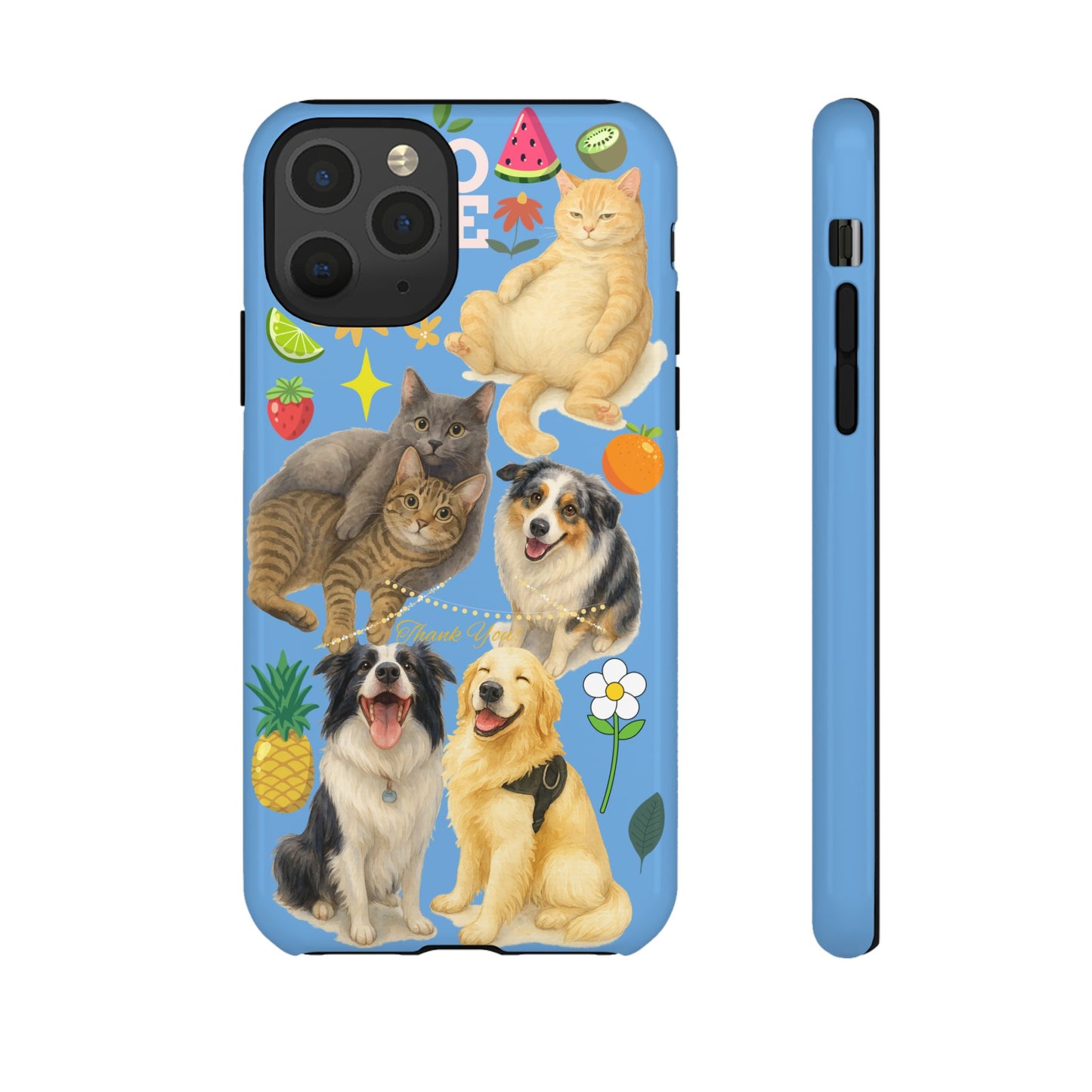 60A-1 Dog and Cat Printed Dual-Layer Phone Case In Blue – Glossy or Matte Finish – iPhone & Android Compatible