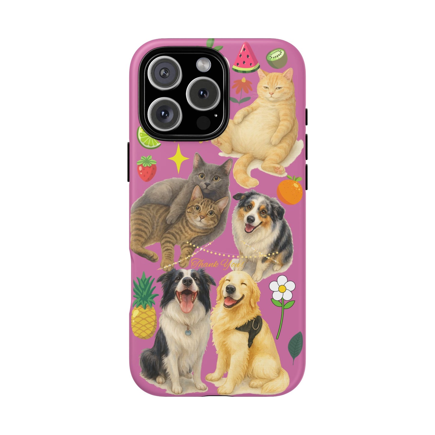 60A-2 Dog and Cat Printed Dual-Layer Phone Case In Pink – Glossy or Matte Finish – iPhone & Android Compatible