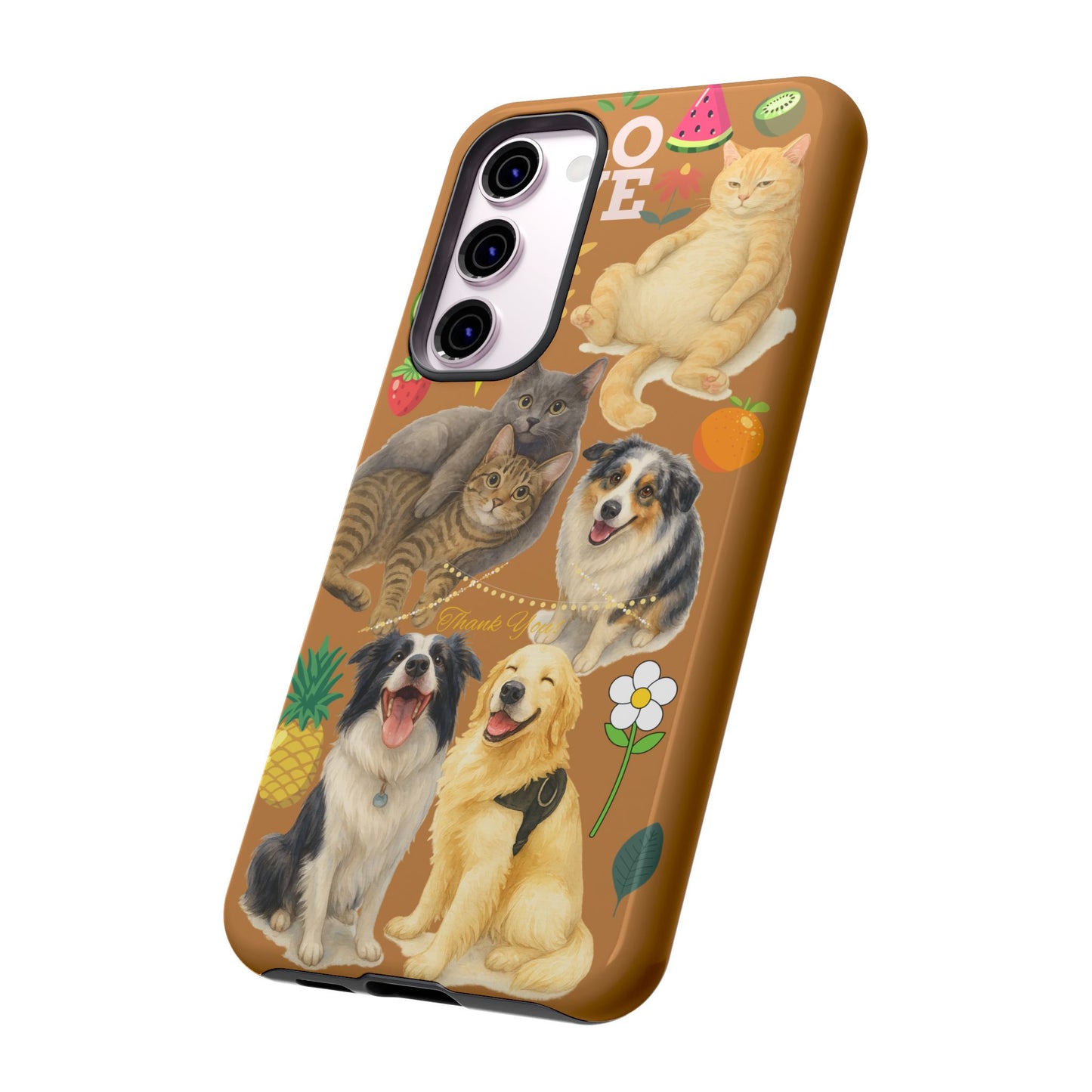 60A-9 Dog and Cat Printed Dual-Layer Phone Case In Light Brown – Glossy or Matte Finish – iPhone & Android Compatible