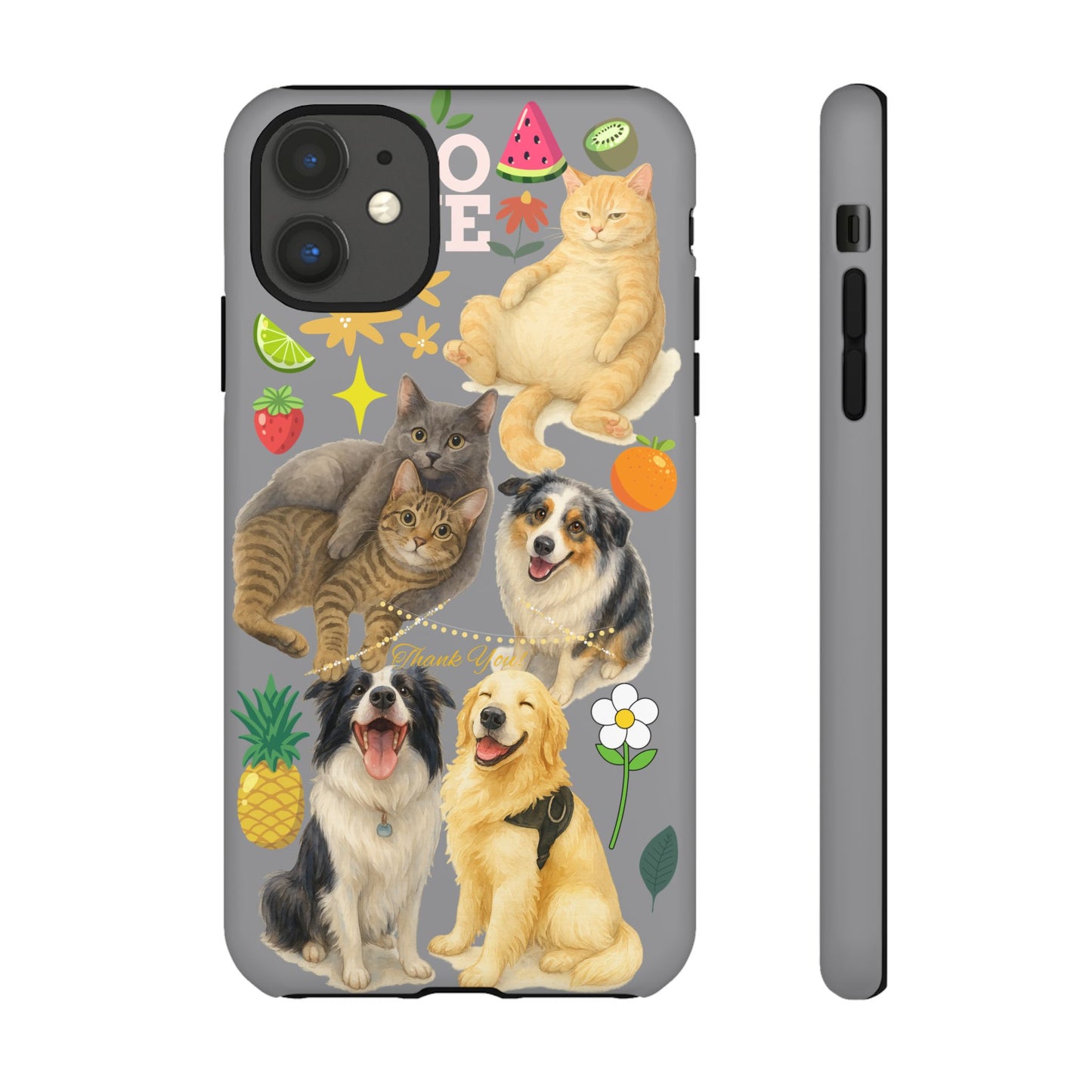 60A-3 Dog and Cat Printed Dual-Layer Phone Case In Grey – Glossy or Matte Finish – iPhone & Android Compatible