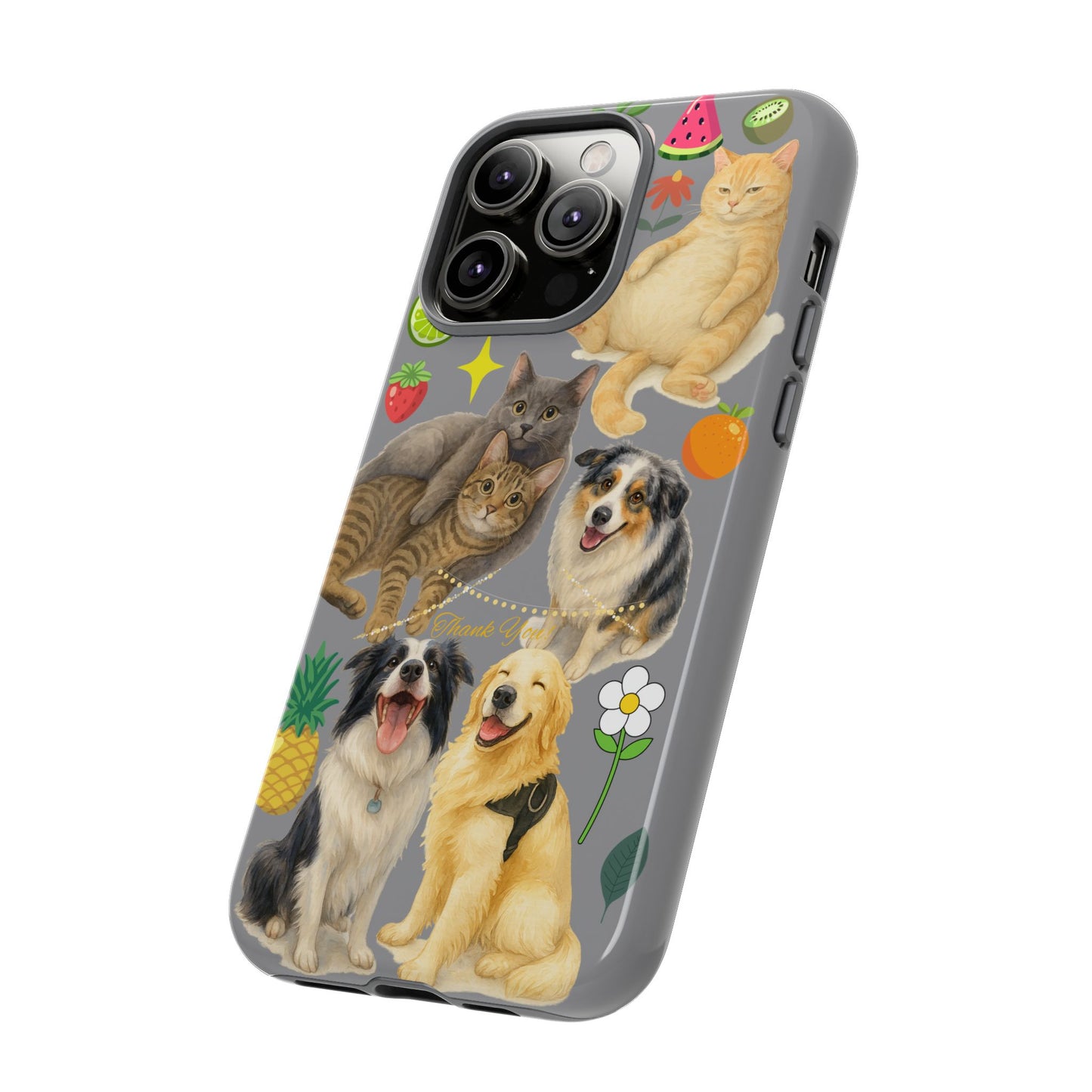 60A-3 Dog and Cat Printed Dual-Layer Phone Case In Grey – Glossy or Matte Finish – iPhone & Android Compatible