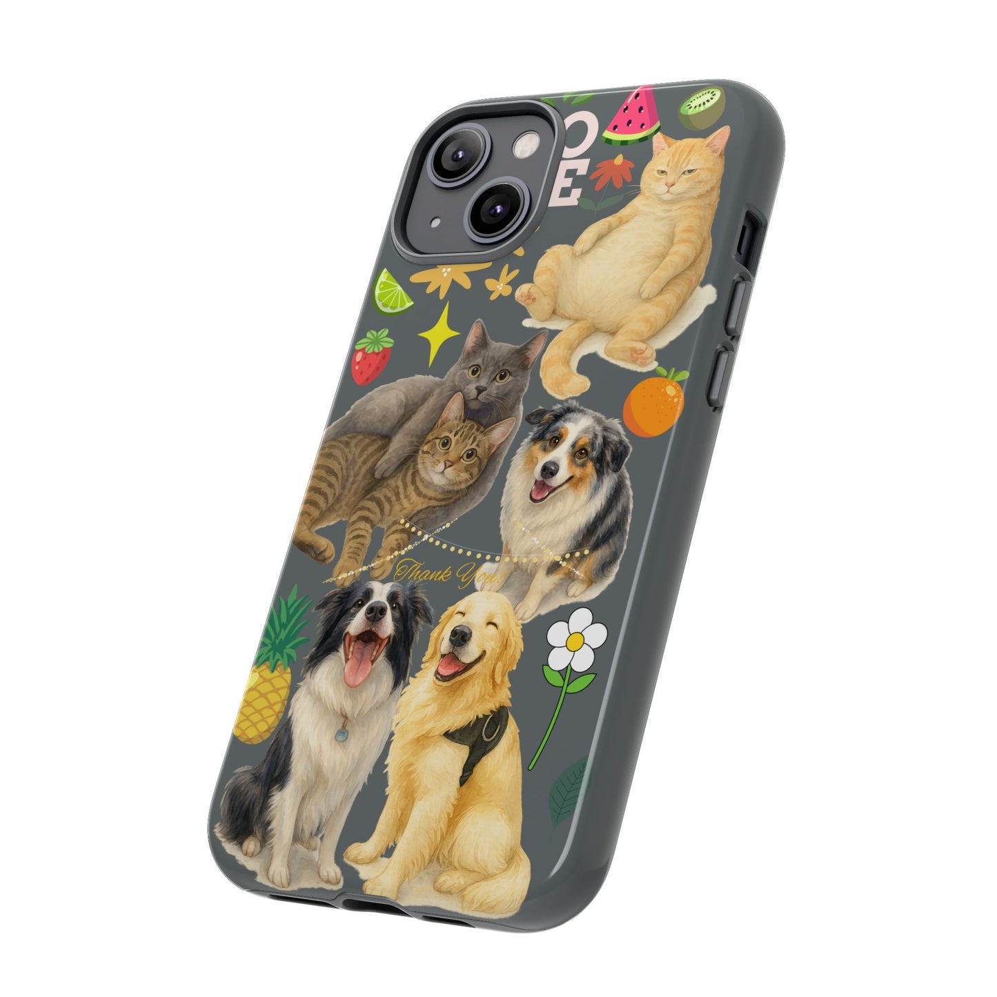 60A-7 Dog and Cat Printed Dual-Layer Phone Case In Dark Grey – Glossy or Matte Finish – iPhone & Android Compatible