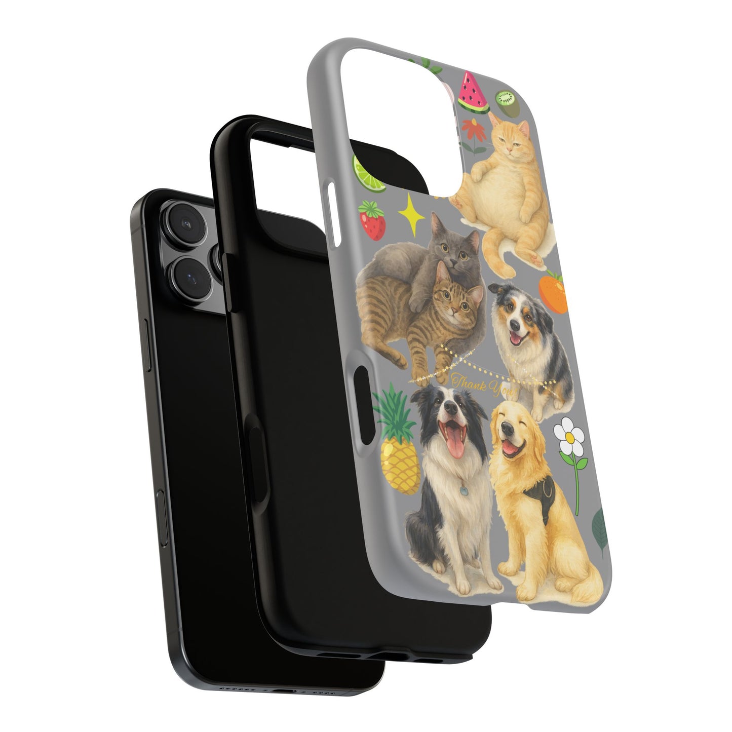 60A-3 Dog and Cat Printed Dual-Layer Phone Case In Grey – Glossy or Matte Finish – iPhone & Android Compatible