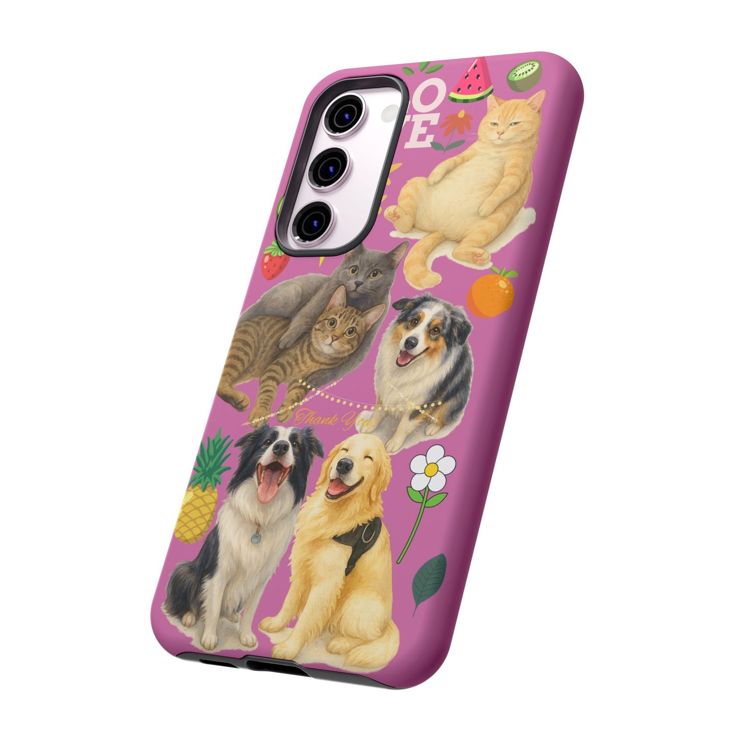 60A-2 Dog and Cat Printed Dual-Layer Phone Case In Pink – Glossy or Matte Finish – iPhone & Android Compatible