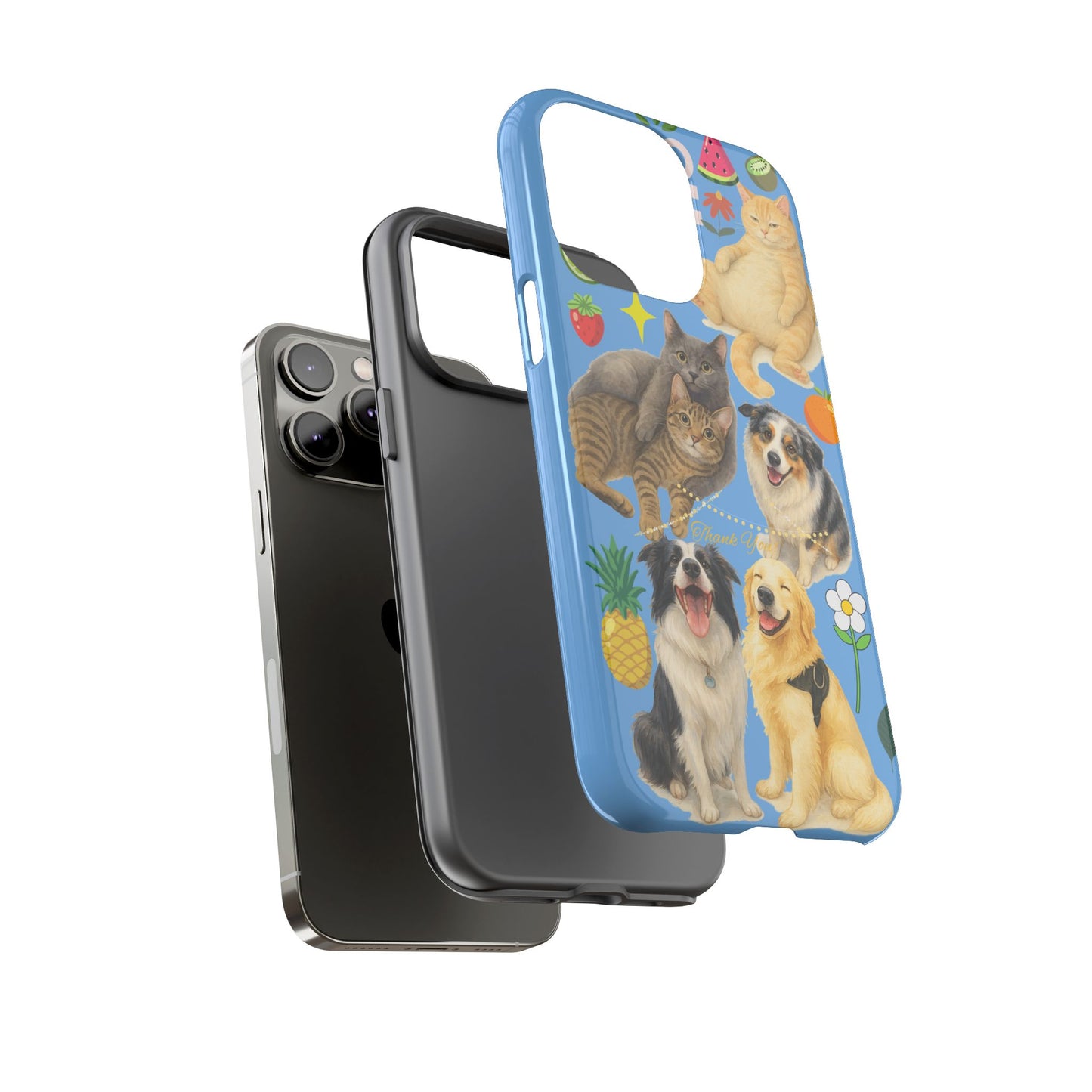 60A-1 Dog and Cat Printed Dual-Layer Phone Case In Blue – Glossy or Matte Finish – iPhone & Android Compatible