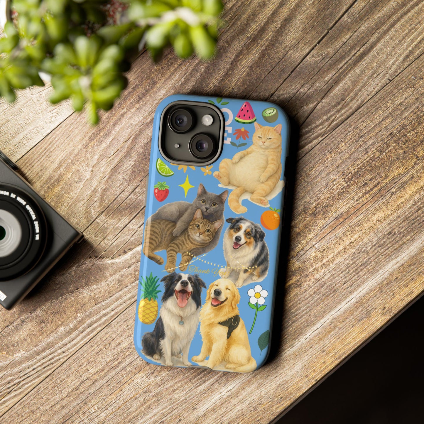 60A-1 Dog and Cat Printed Dual-Layer Phone Case In Blue – Glossy or Matte Finish – iPhone & Android Compatible