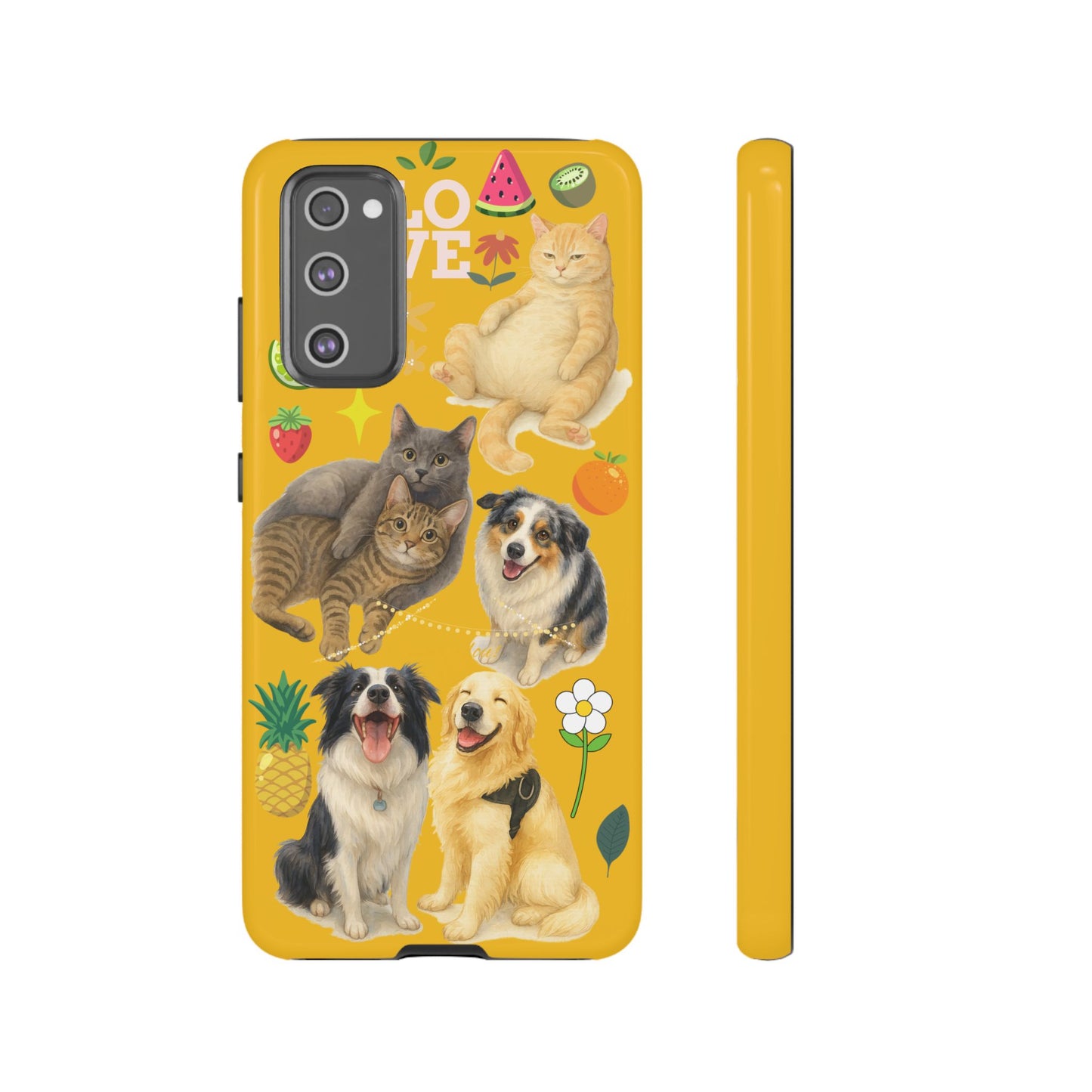 60A-5 Dog and Cat Printed Dual-Layer Phone Case In Yellow – Glossy or Matte Finish – iPhone & Android Compatible