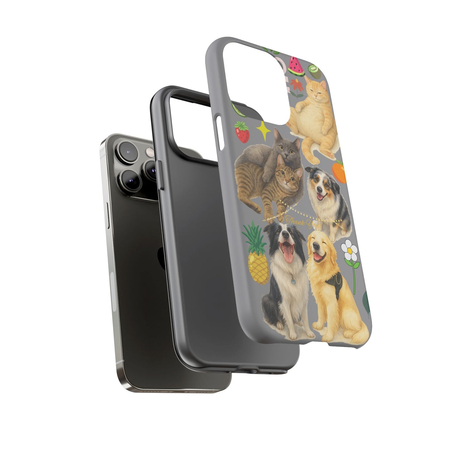 60A-3 Dog and Cat Printed Dual-Layer Phone Case In Grey – Glossy or Matte Finish – iPhone & Android Compatible