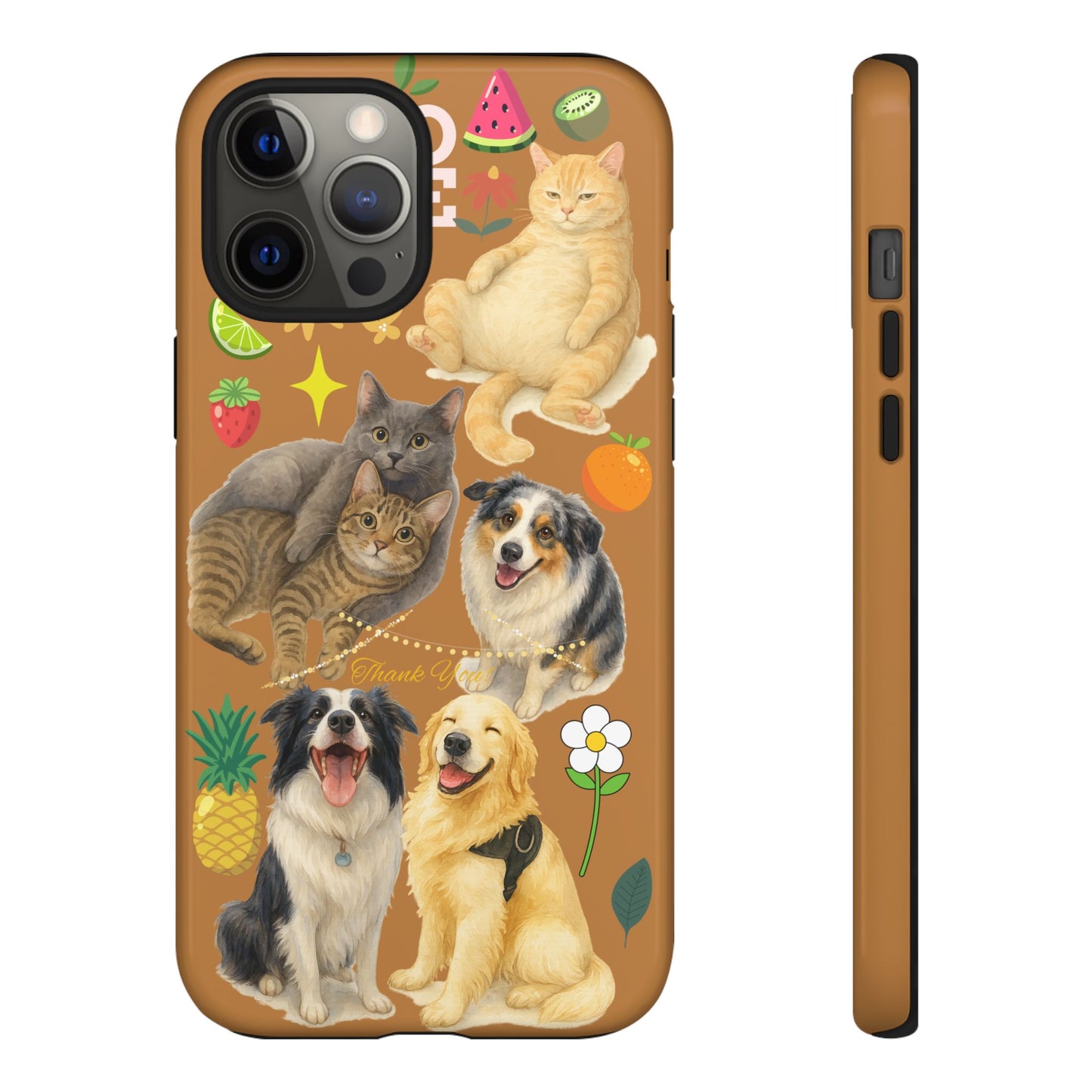 60A-9 Dog and Cat Printed Dual-Layer Phone Case In Light Brown – Glossy or Matte Finish – iPhone & Android Compatible