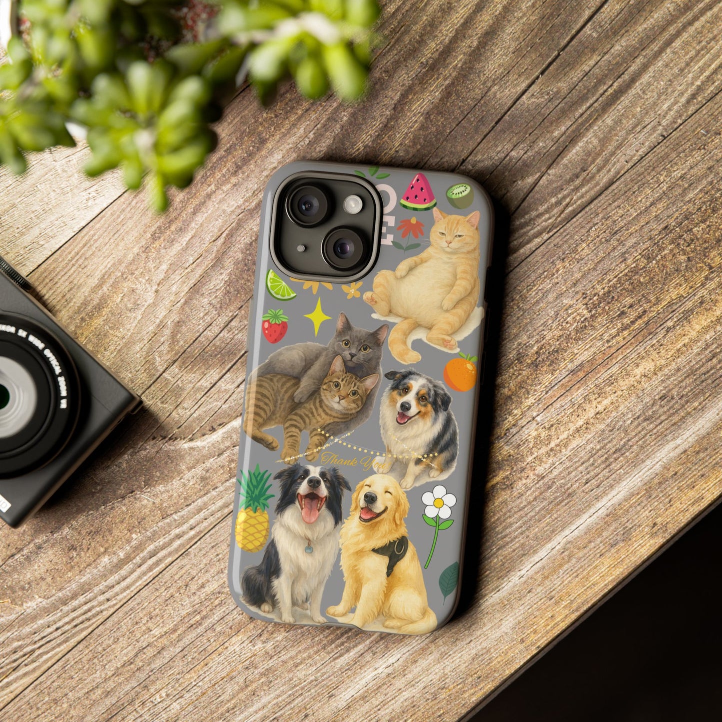 60A-3 Dog and Cat Printed Dual-Layer Phone Case In Grey – Glossy or Matte Finish – iPhone & Android Compatible