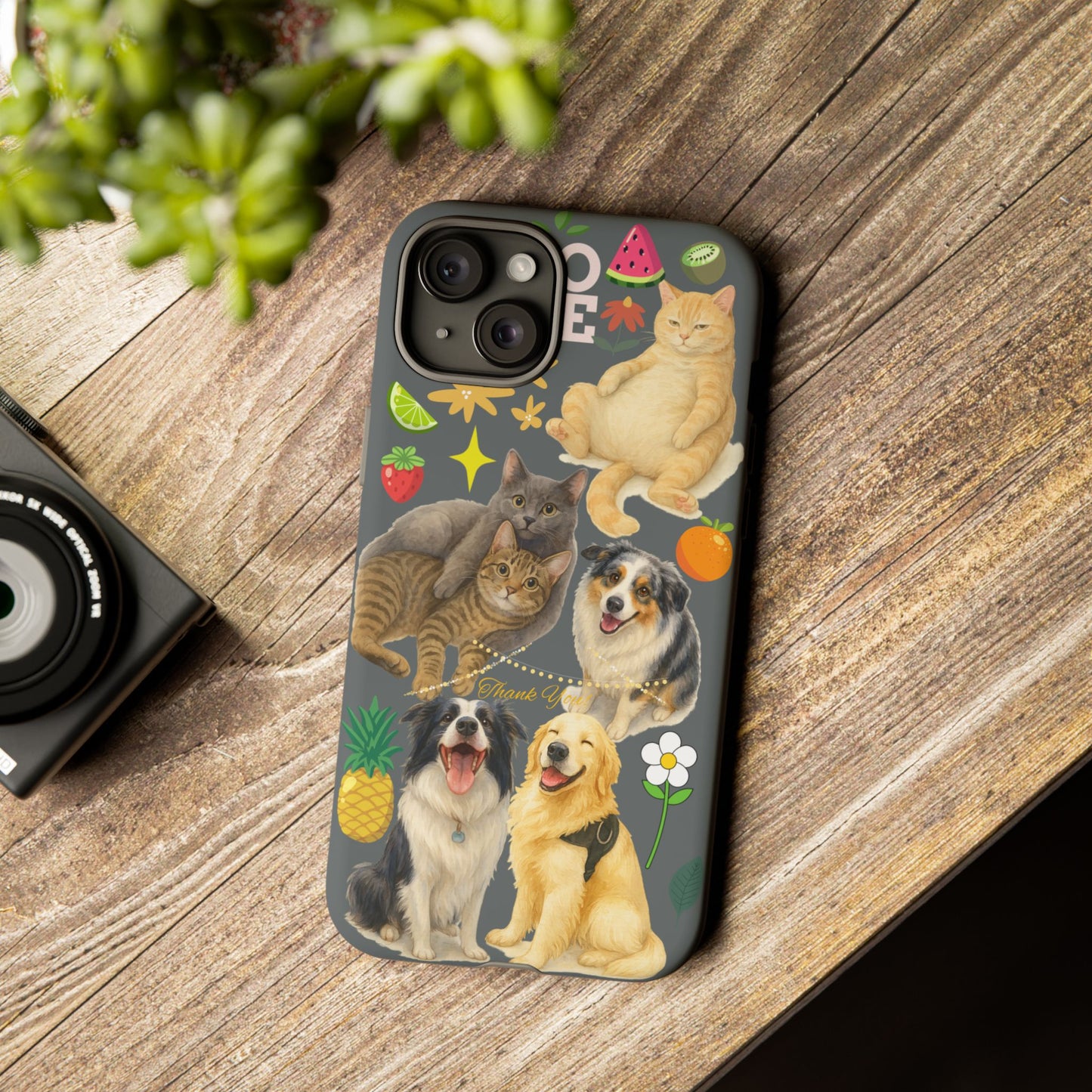 60A-7 Dog and Cat Printed Dual-Layer Phone Case In Dark Grey – Glossy or Matte Finish – iPhone & Android Compatible
