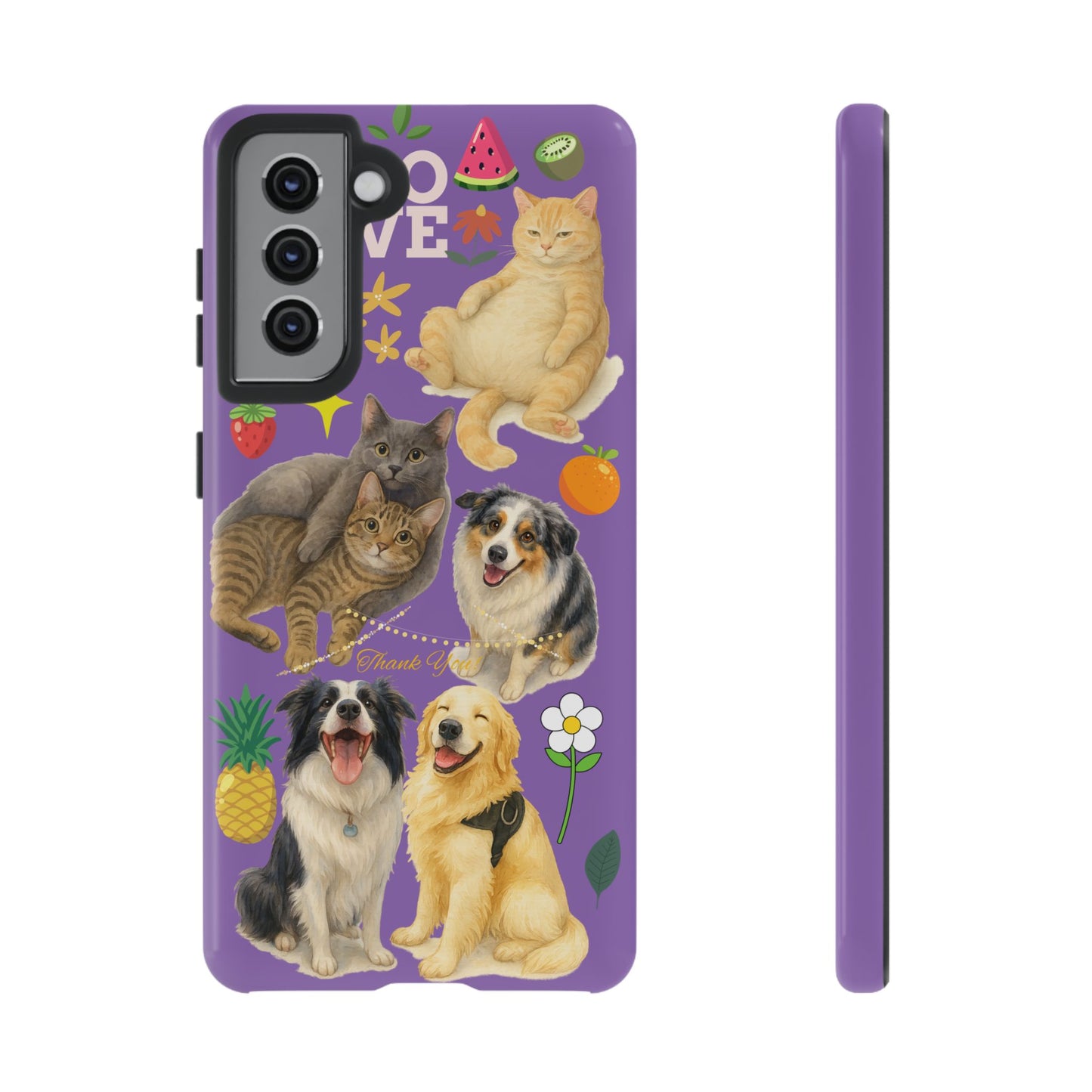 60A-4 Dog and Cat Printed Dual-Layer Phone Case In Purple – Glossy or Matte Finish – iPhone & Android Compatible