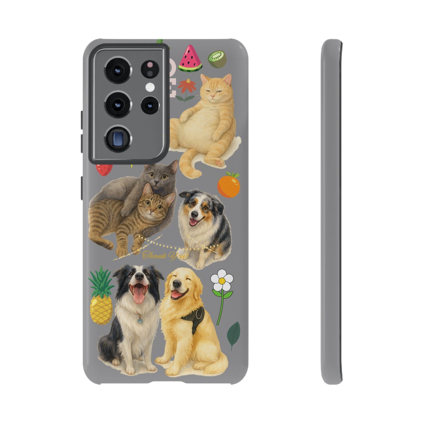 60A-3 Dog and Cat Printed Dual-Layer Phone Case In Grey – Glossy or Matte Finish – iPhone & Android Compatible