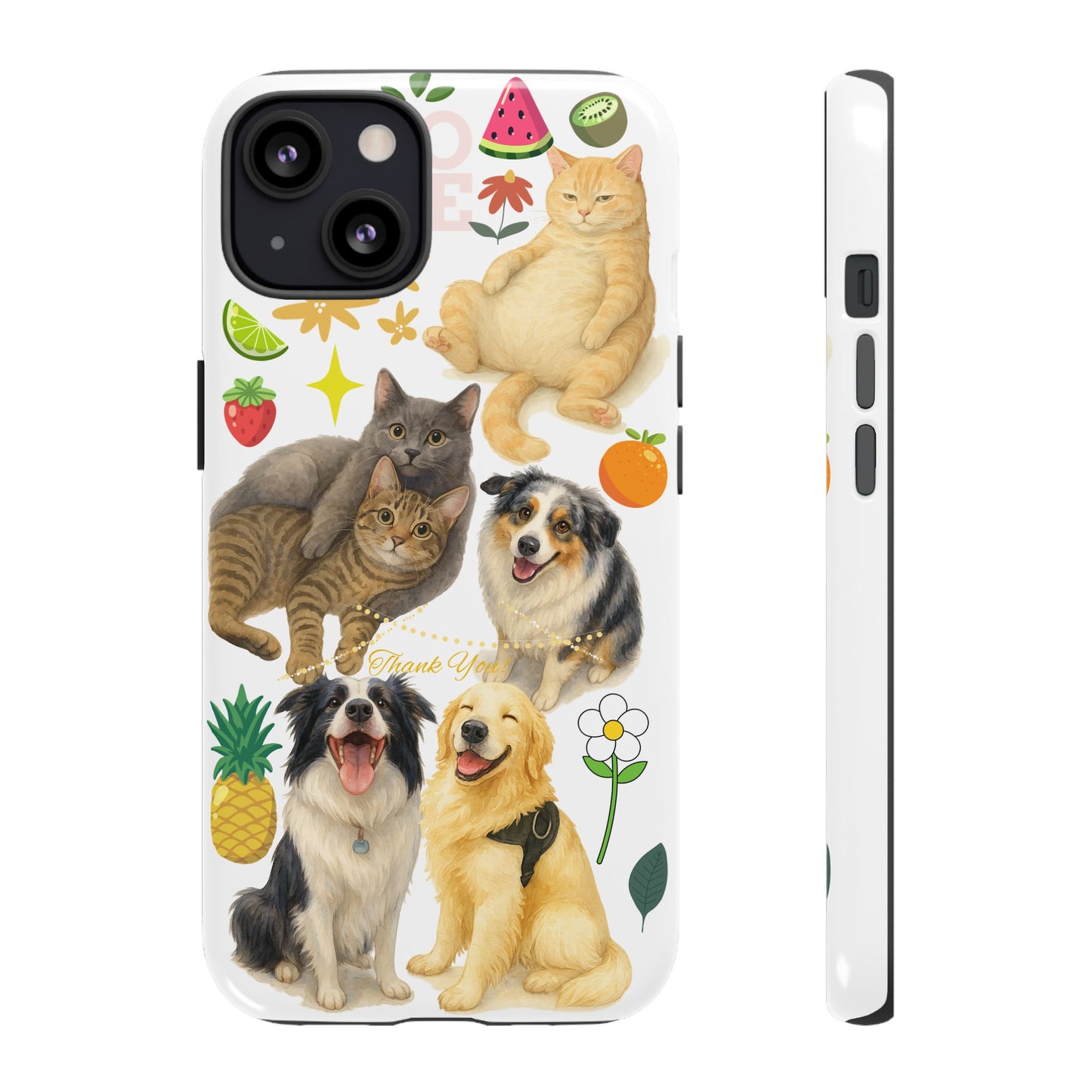60A Dog and Cat Printed Dual-Layer Phone Case In White – Glossy or Matte Finish – iPhone & Android Compatible