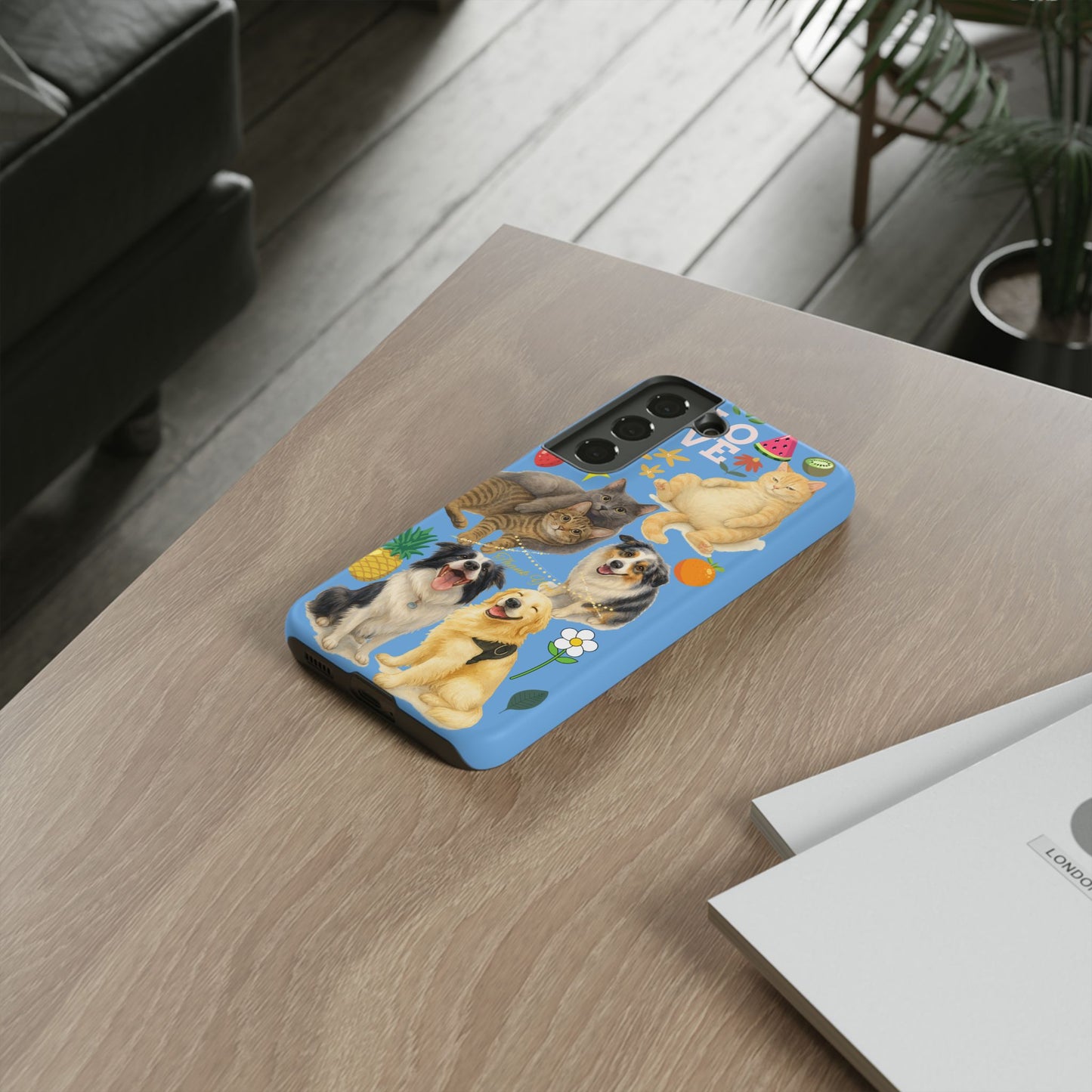 60A-1 Dog and Cat Printed Dual-Layer Phone Case In Blue – Glossy or Matte Finish – iPhone & Android Compatible