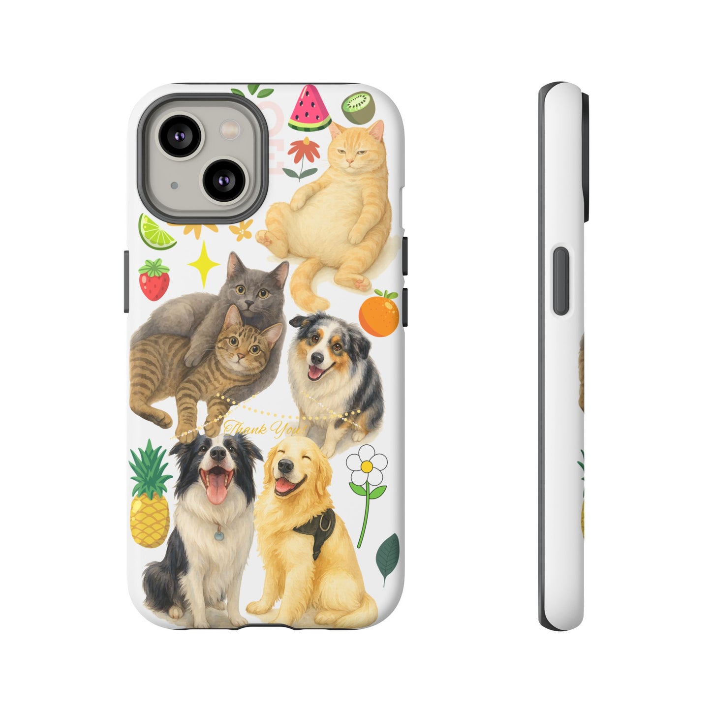 60A Dog and Cat Printed Dual-Layer Phone Case In White – Glossy or Matte Finish – iPhone & Android Compatible