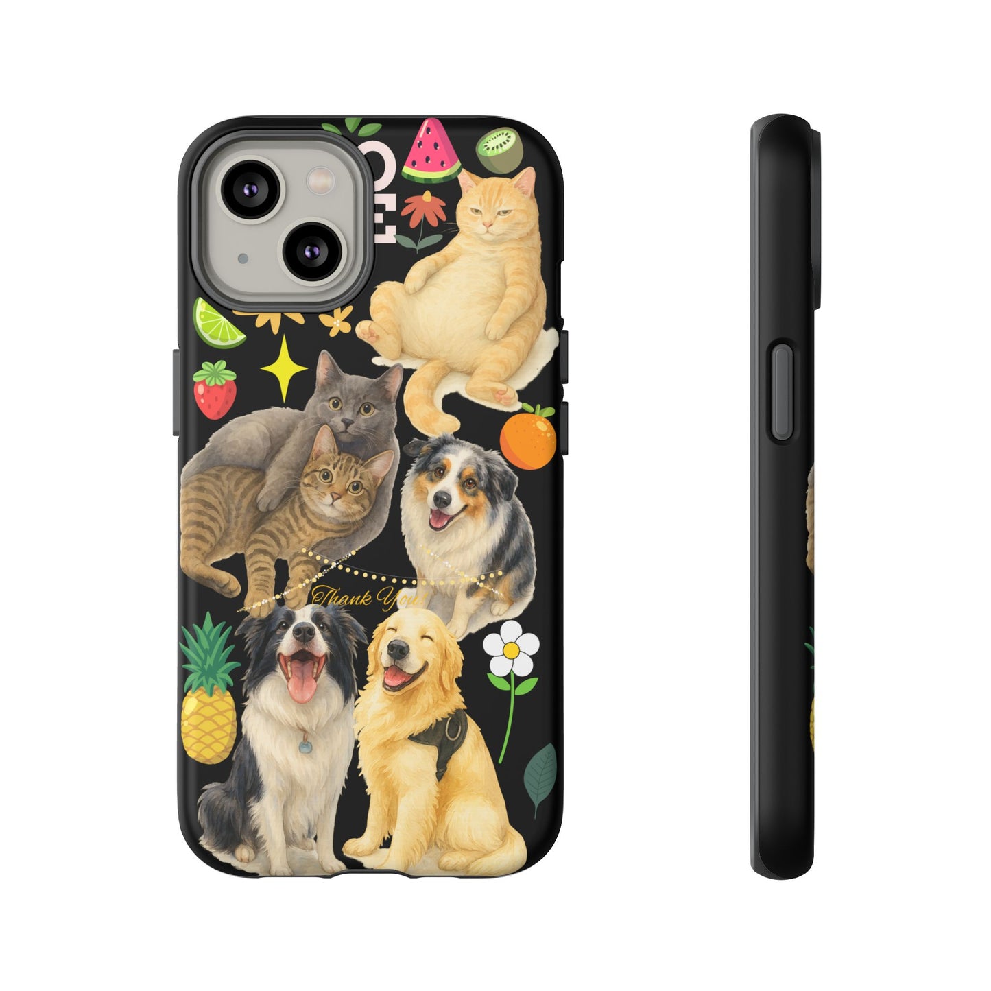 60A-8 Dog and Cat Printed Dual-Layer Phone Case In Black – Glossy or Matte Finish – iPhone & Android Compatible