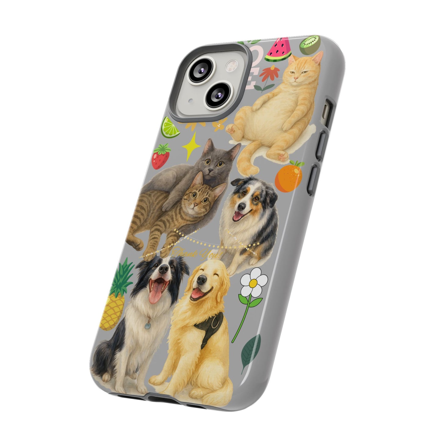 60A-6 Dog and Cat Printed Dual-Layer Phone Case In Light Grey – Glossy or Matte Finish – iPhone & Android Compatible