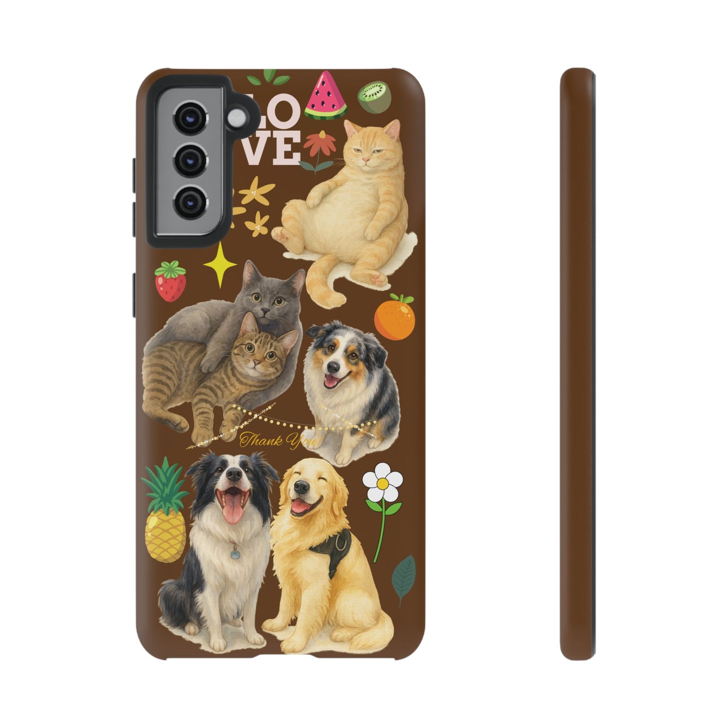 60A-11 Dog and Cat Printed Dual-Layer Phone Case In Dark Brown – Glossy or Matte Finish – iPhone & Android Compatible