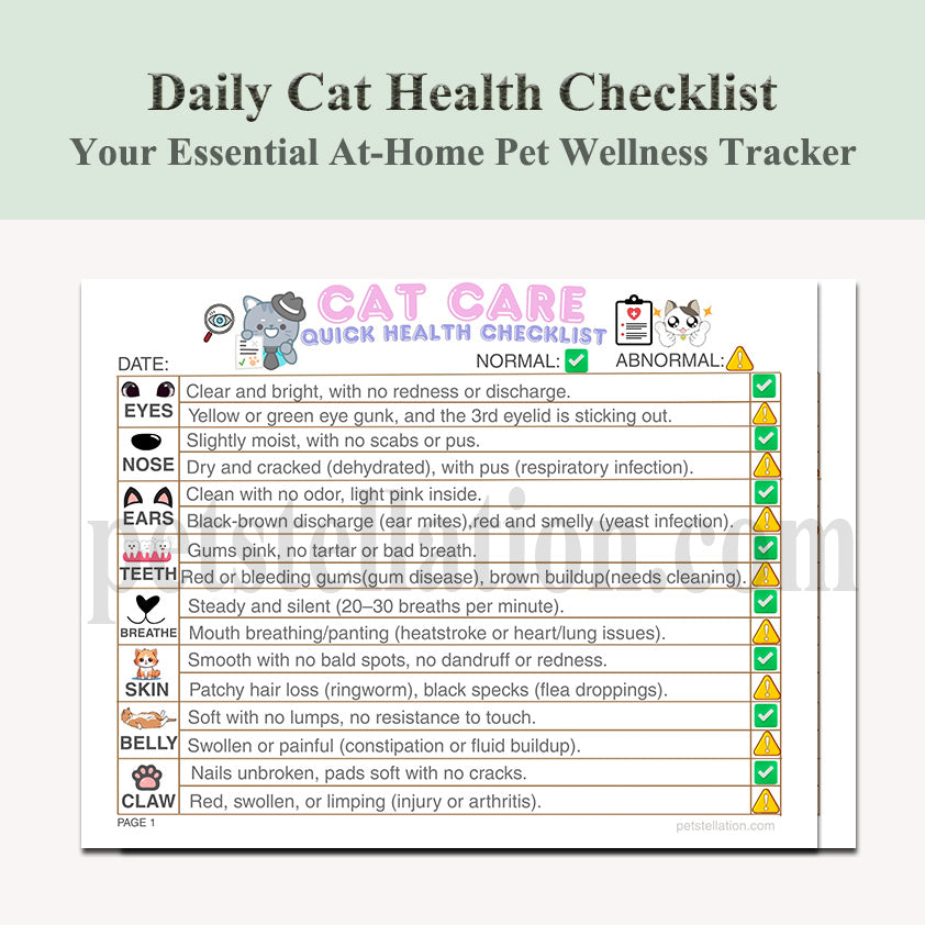 12D Daily Cat Health Checklist – Your Essential At-Home Pet Wellness Tracker !