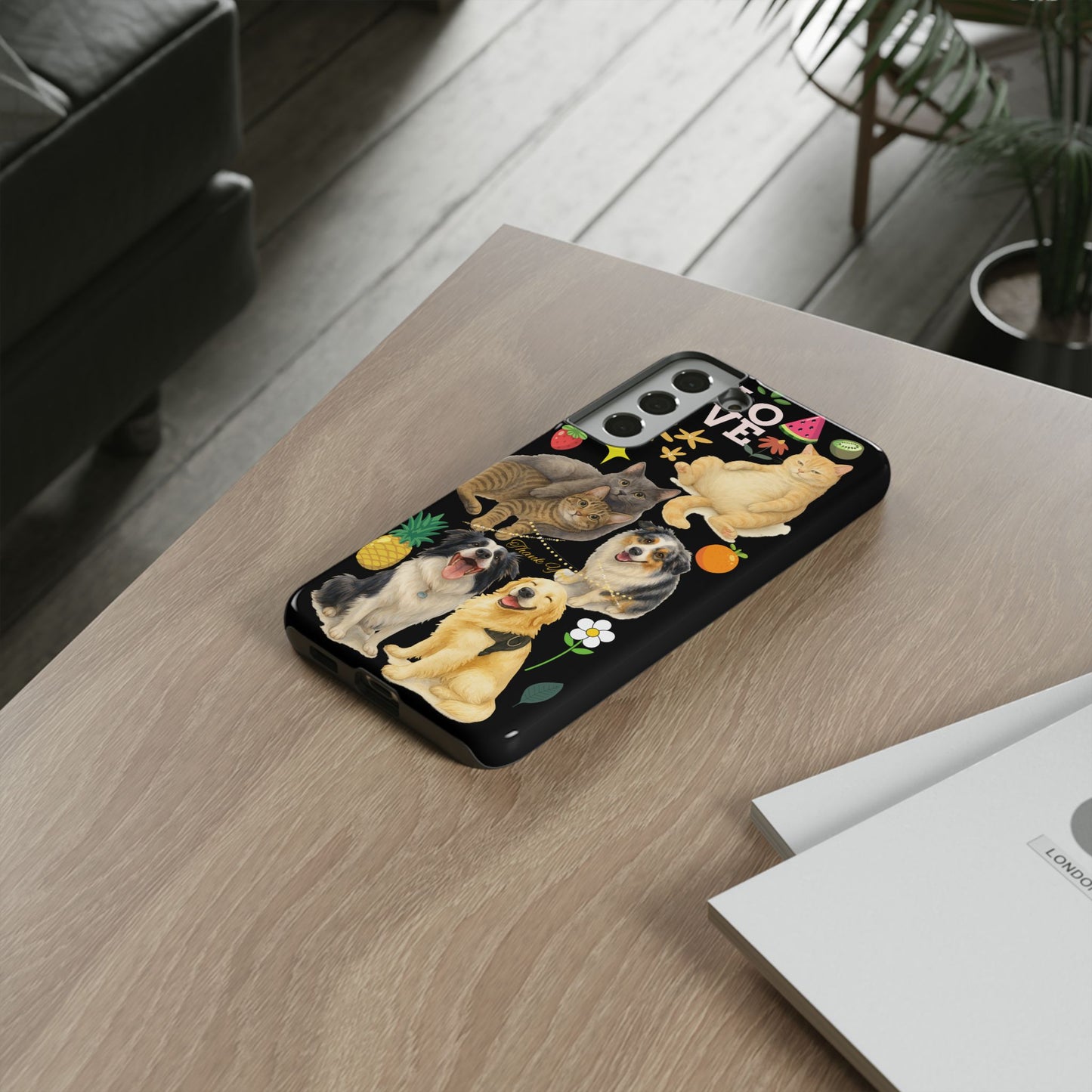 60A-8 Dog and Cat Printed Dual-Layer Phone Case In Black – Glossy or Matte Finish – iPhone & Android Compatible