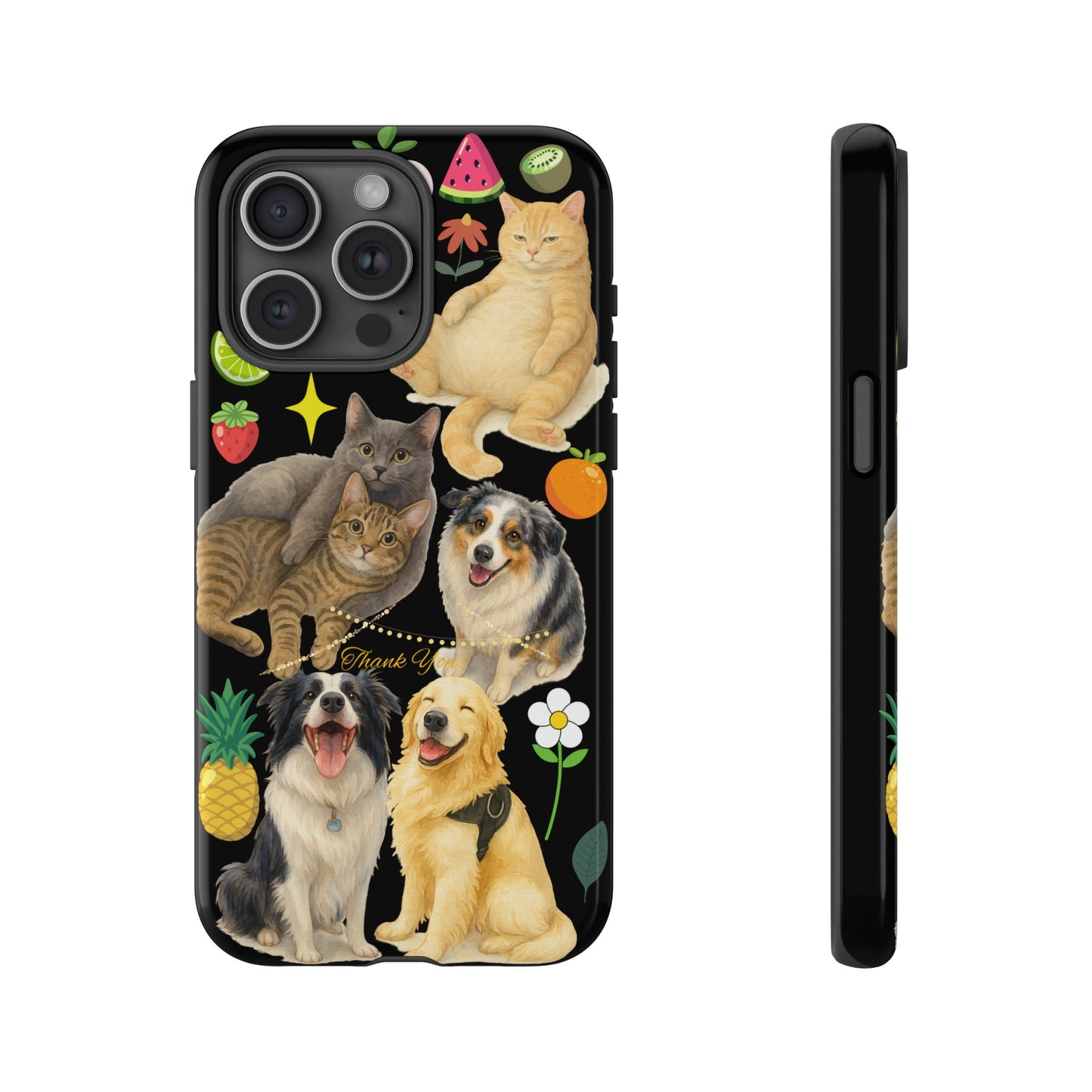 60A-8 Dog and Cat Printed Dual-Layer Phone Case In Black – Glossy or Matte Finish – iPhone & Android Compatible