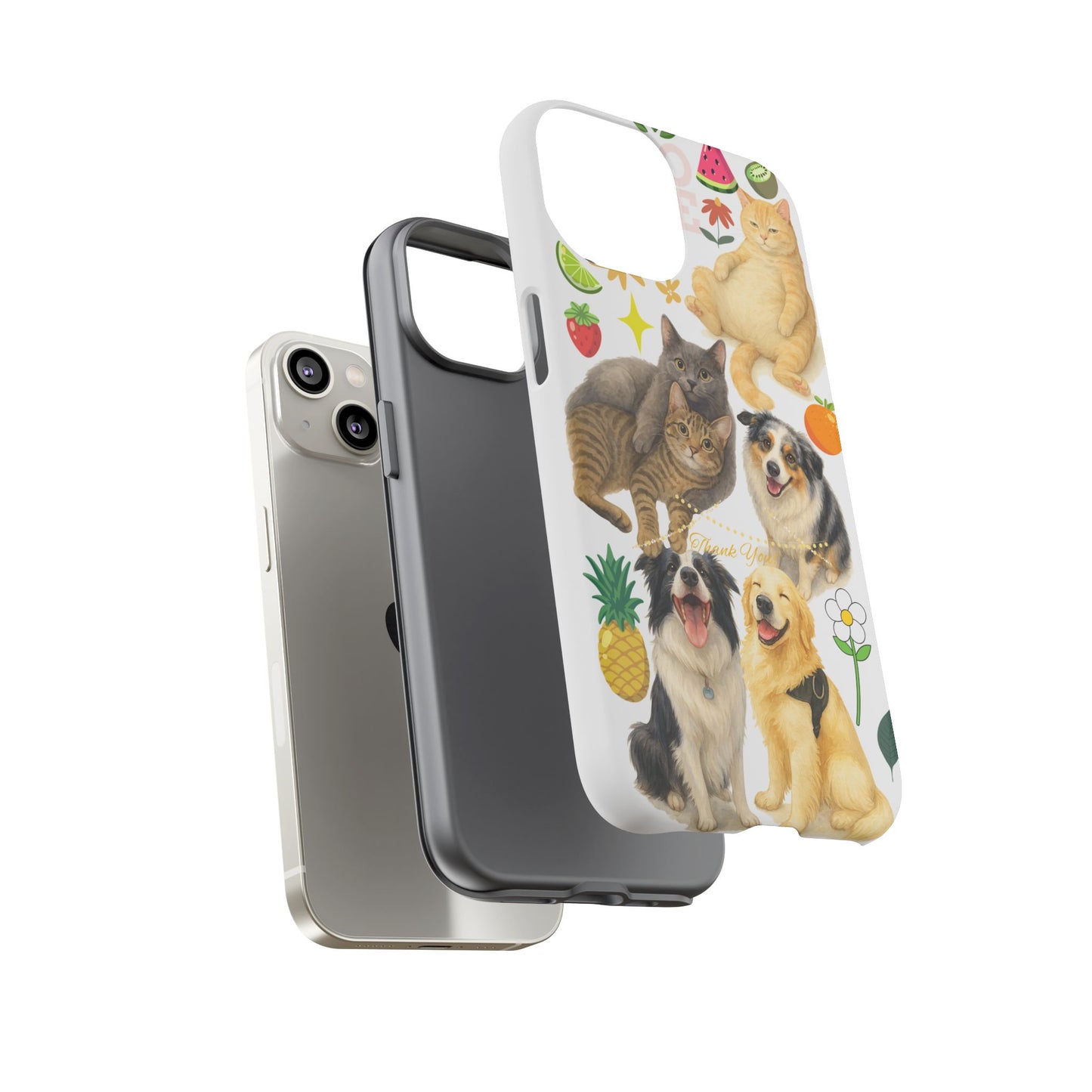 60A Dog and Cat Printed Dual-Layer Phone Case In White – Glossy or Matte Finish – iPhone & Android Compatible