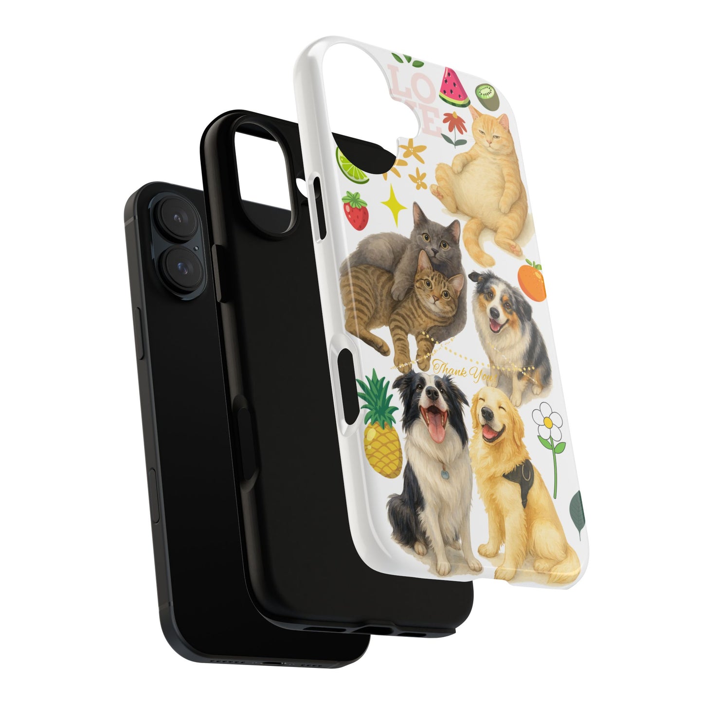 60A Dog and Cat Printed Dual-Layer Phone Case In White – Glossy or Matte Finish – iPhone & Android Compatible
