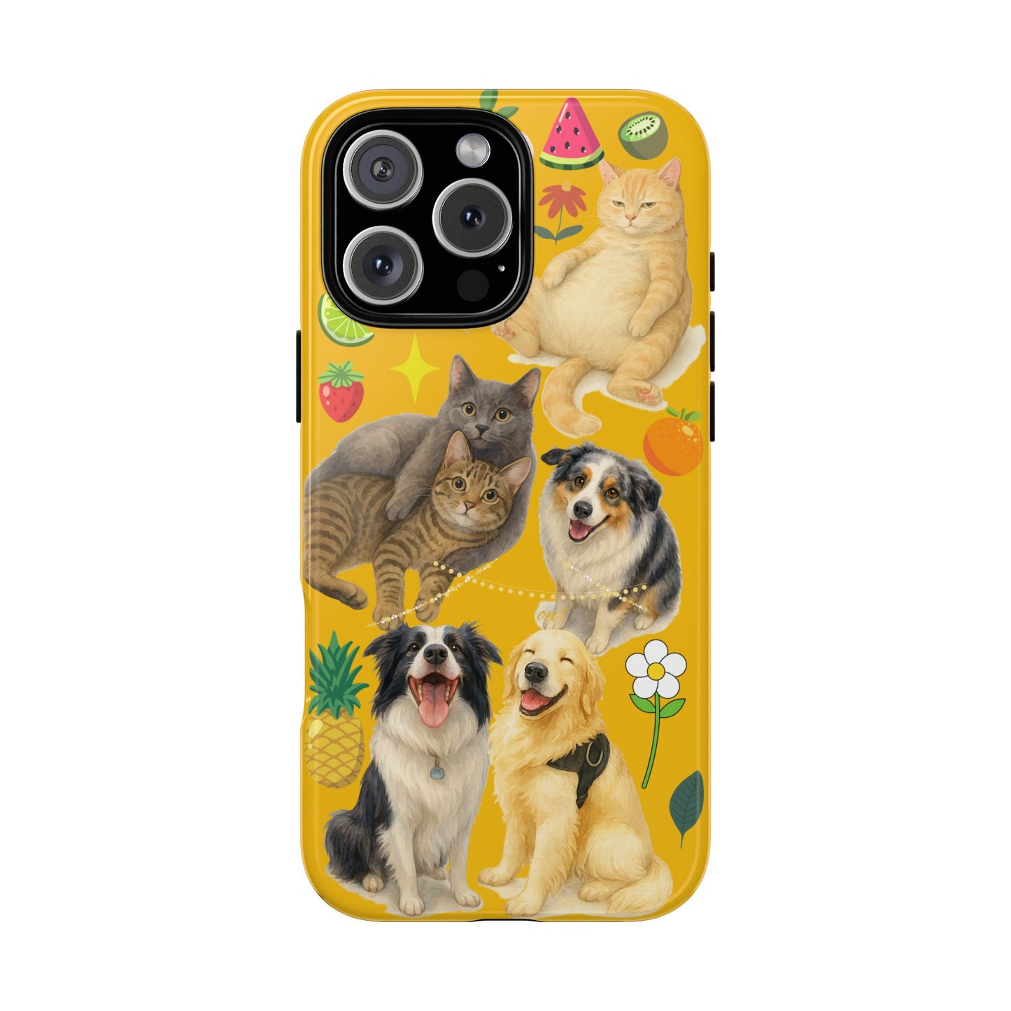 60A-5 Dog and Cat Printed Dual-Layer Phone Case In Yellow – Glossy or Matte Finish – iPhone & Android Compatible
