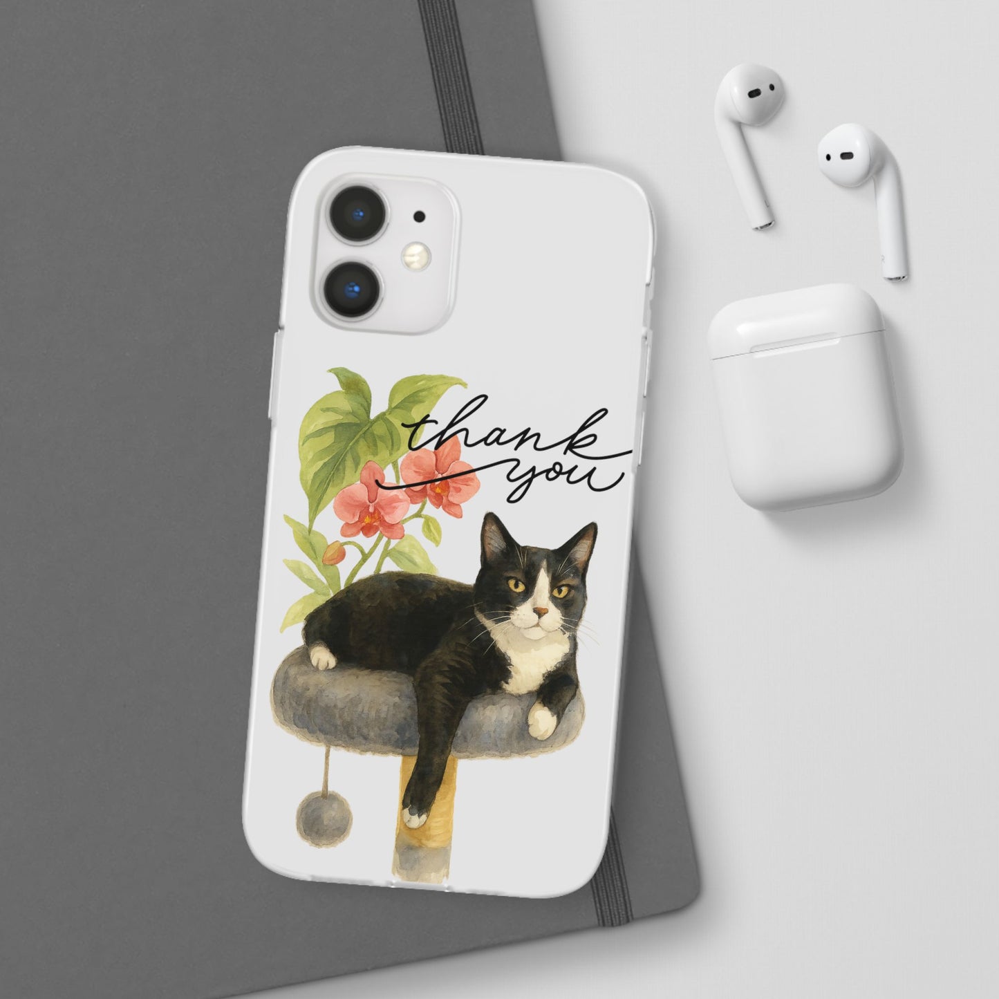 62A Cute Cat Thank You Phone Case – Flexible Matte TPU Slim Cover for iPhone & Android Gift