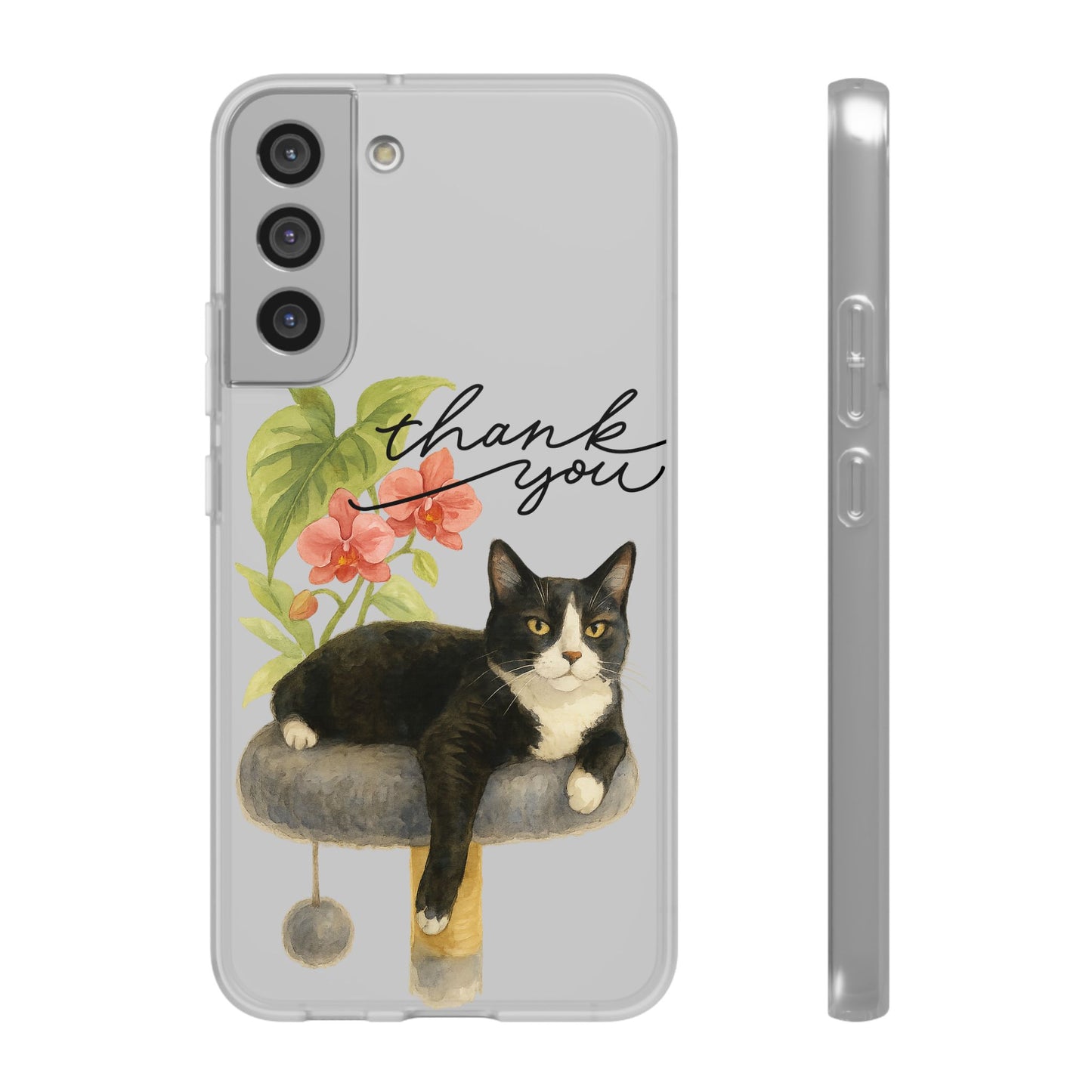 62A Cute Cat Thank You Phone Case – Flexible Matte TPU Slim Cover for iPhone & Android Gift