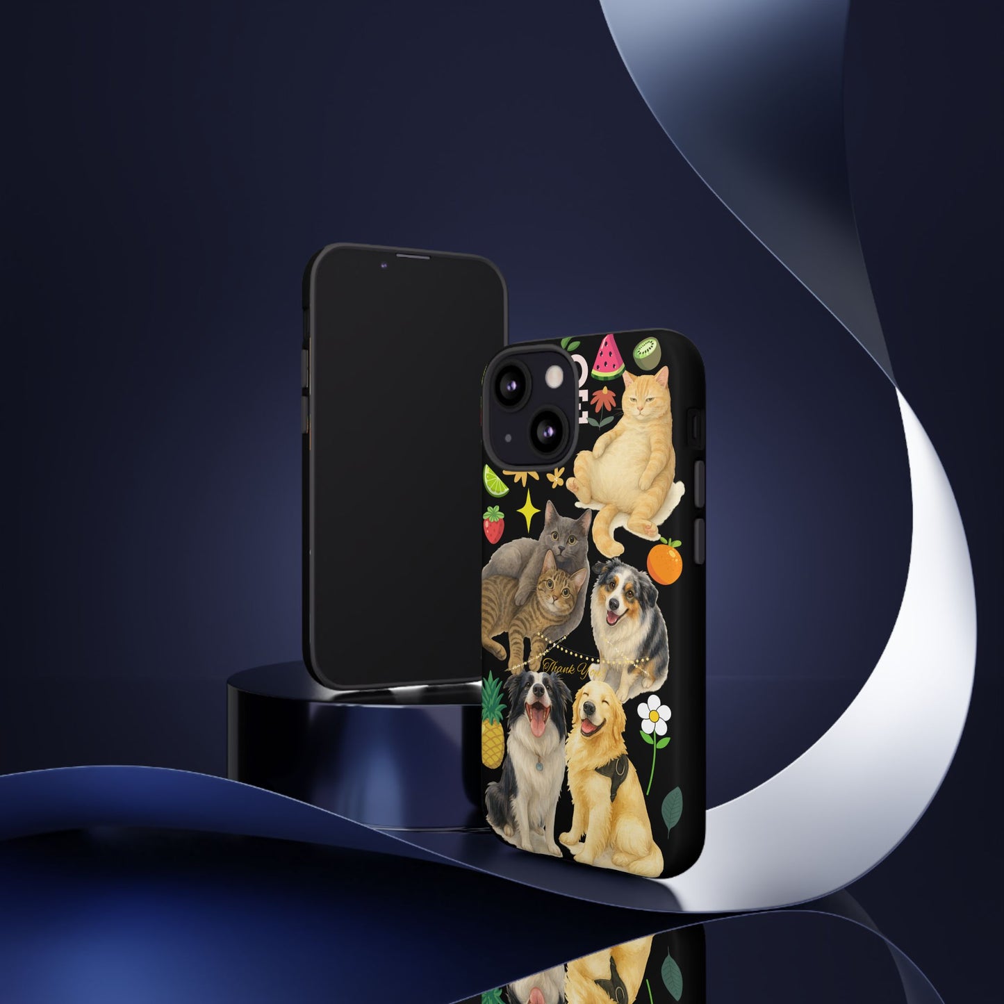 60A-8 Dog and Cat Printed Dual-Layer Phone Case In Black – Glossy or Matte Finish – iPhone & Android Compatible