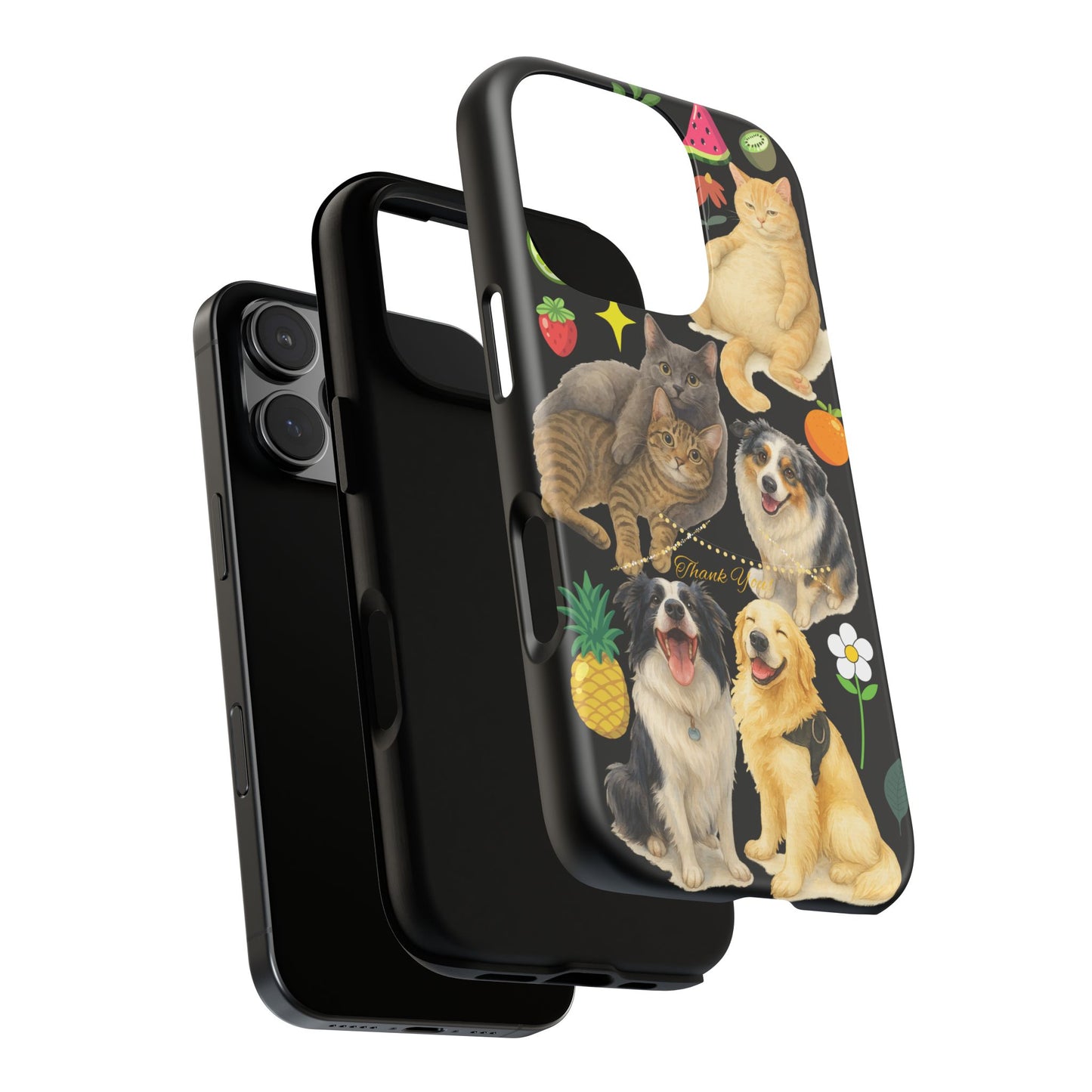 60A-8 Dog and Cat Printed Dual-Layer Phone Case In Black – Glossy or Matte Finish – iPhone & Android Compatible