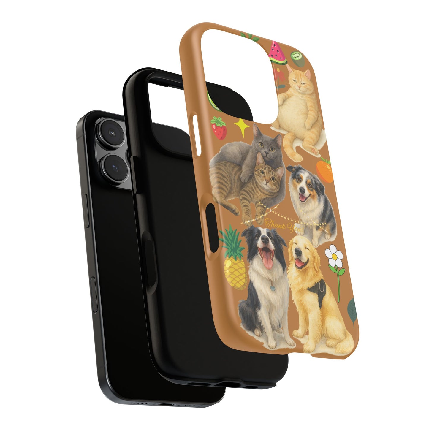 60A-9 Dog and Cat Printed Dual-Layer Phone Case In Light Brown – Glossy or Matte Finish – iPhone & Android Compatible
