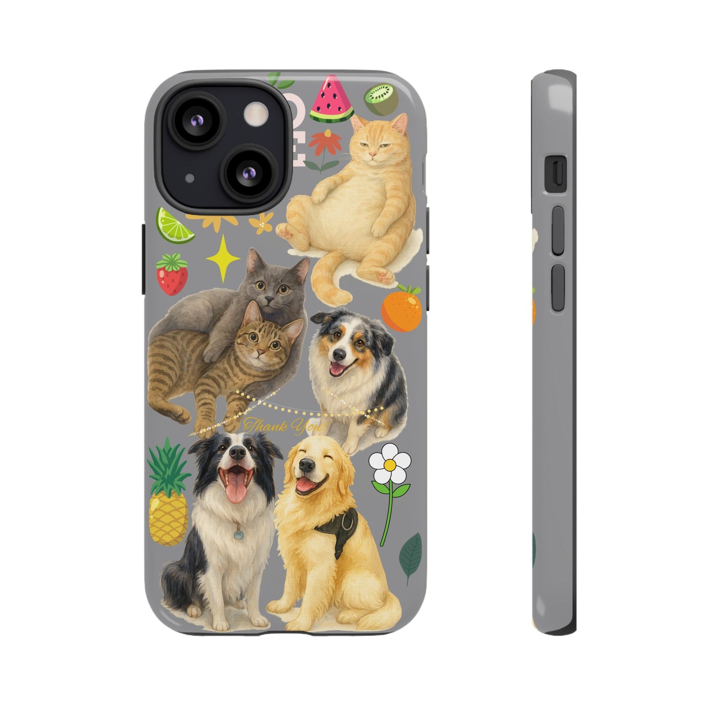 60A-3 Dog and Cat Printed Dual-Layer Phone Case In Grey – Glossy or Matte Finish – iPhone & Android Compatible