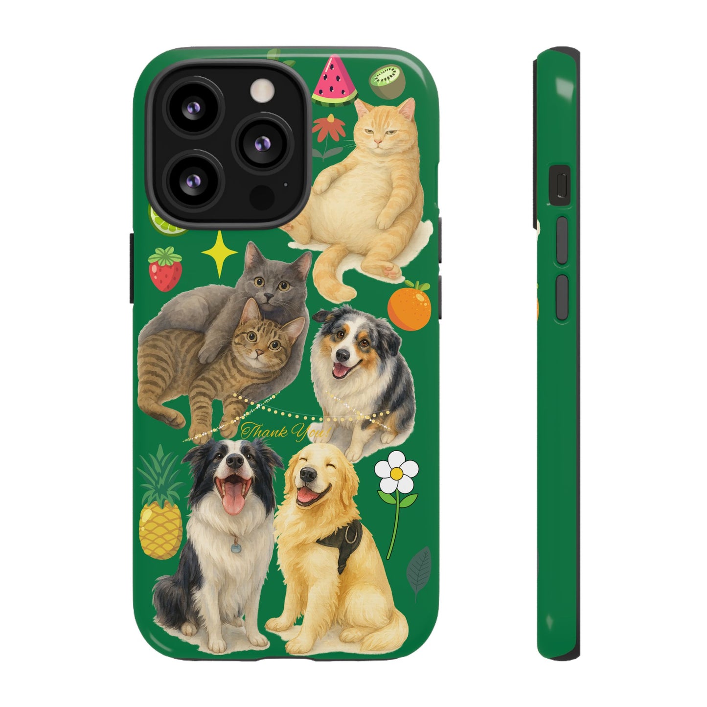 60A-10 Dog and Cat Printed Dual-Layer Phone Case In Dark Green – Glossy or Matte Finish – iPhone & Android Compatible
