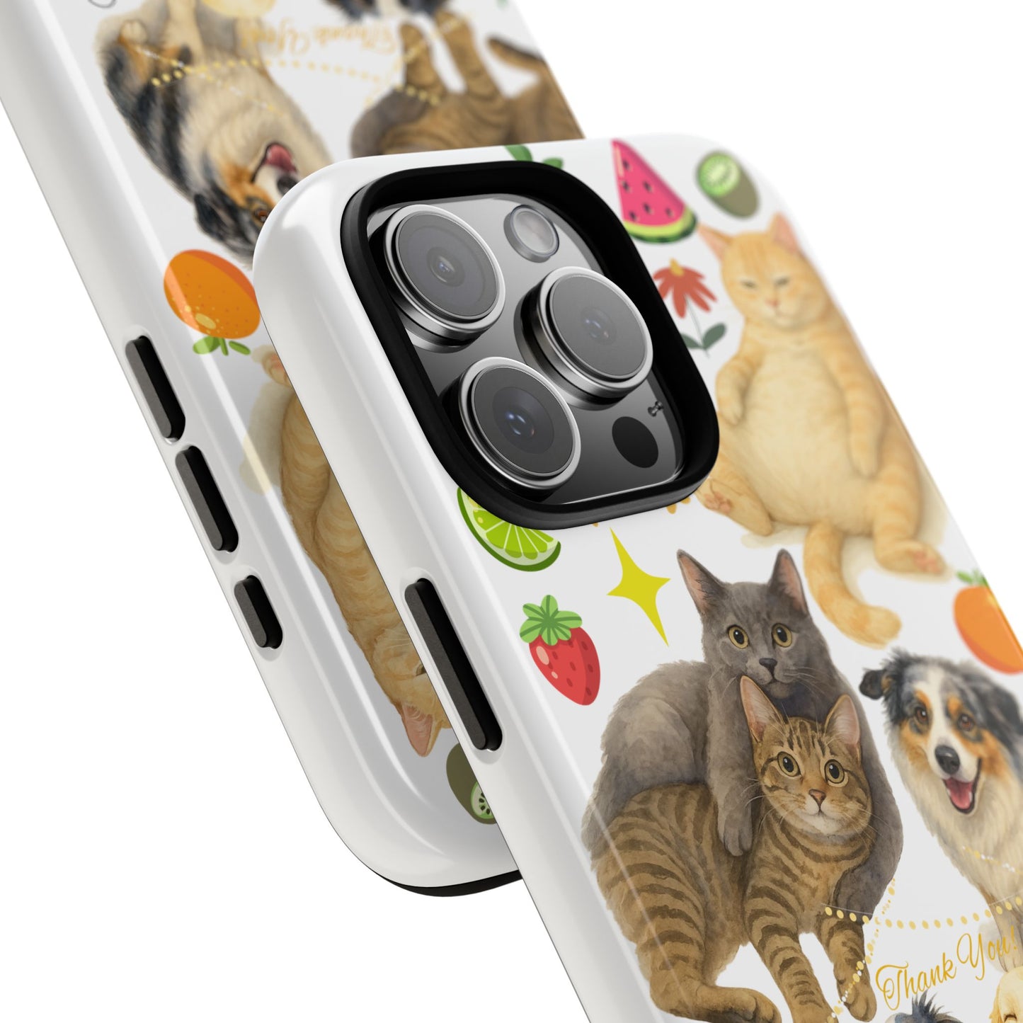 60A Dog and Cat Printed Dual-Layer Phone Case In White – Glossy or Matte Finish – iPhone & Android Compatible