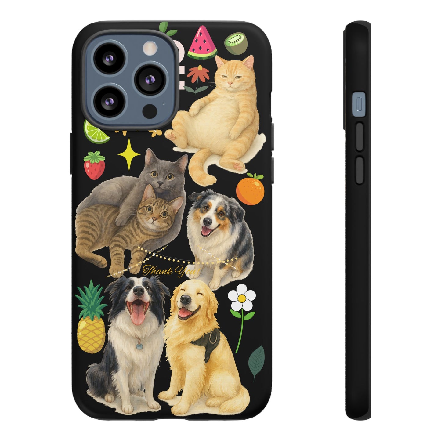 60A-8 Dog and Cat Printed Dual-Layer Phone Case In Black – Glossy or Matte Finish – iPhone & Android Compatible