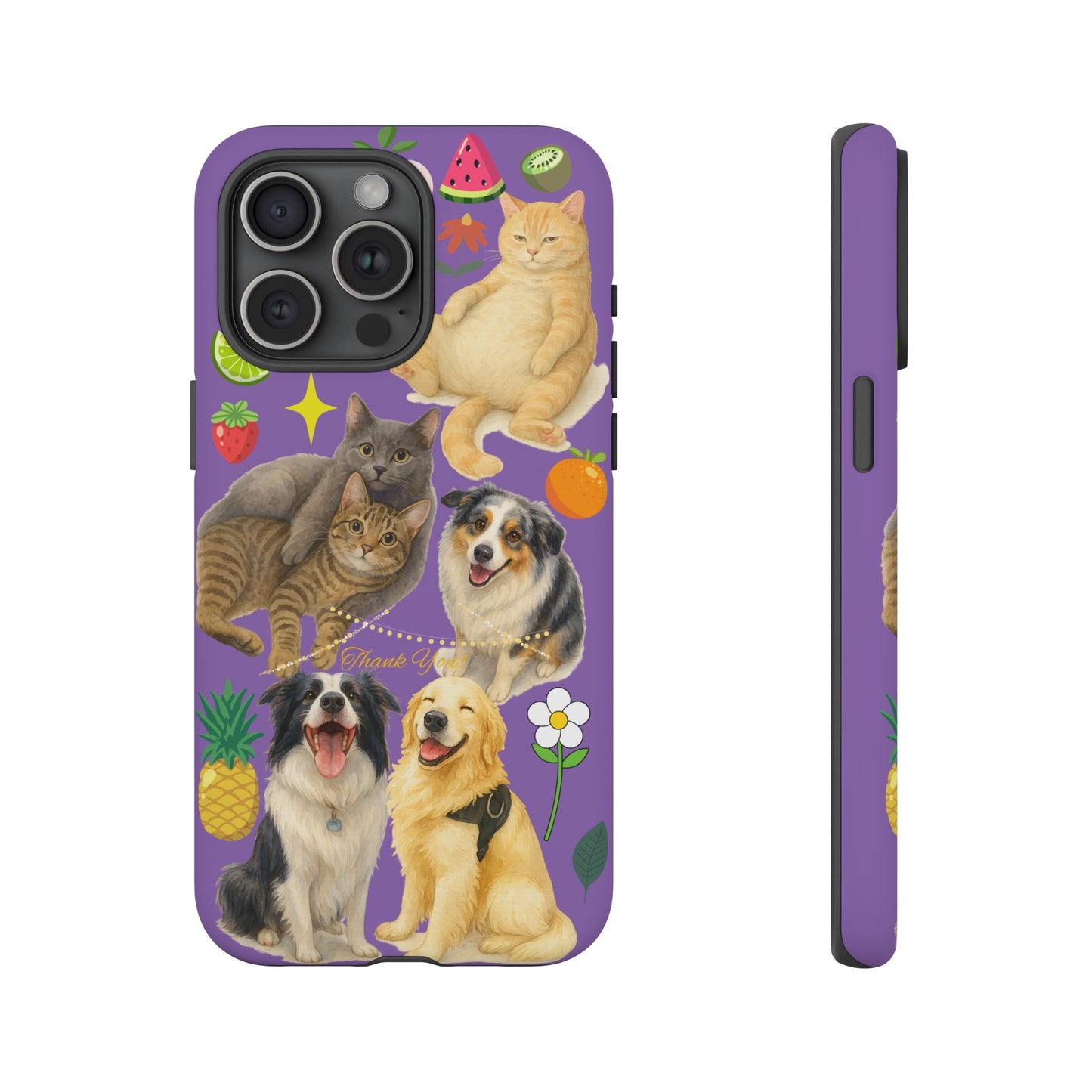 60A-4 Dog and Cat Printed Dual-Layer Phone Case In Purple – Glossy or Matte Finish – iPhone & Android Compatible