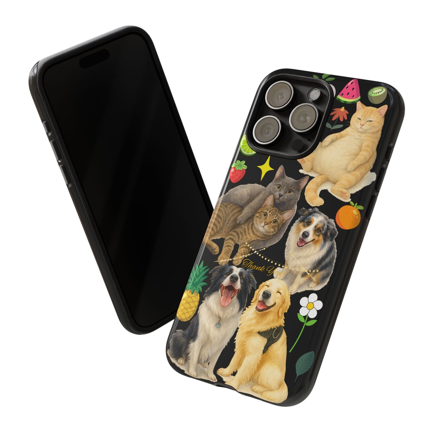 60A-8 Dog and Cat Printed Dual-Layer Phone Case In Black – Glossy or Matte Finish – iPhone & Android Compatible