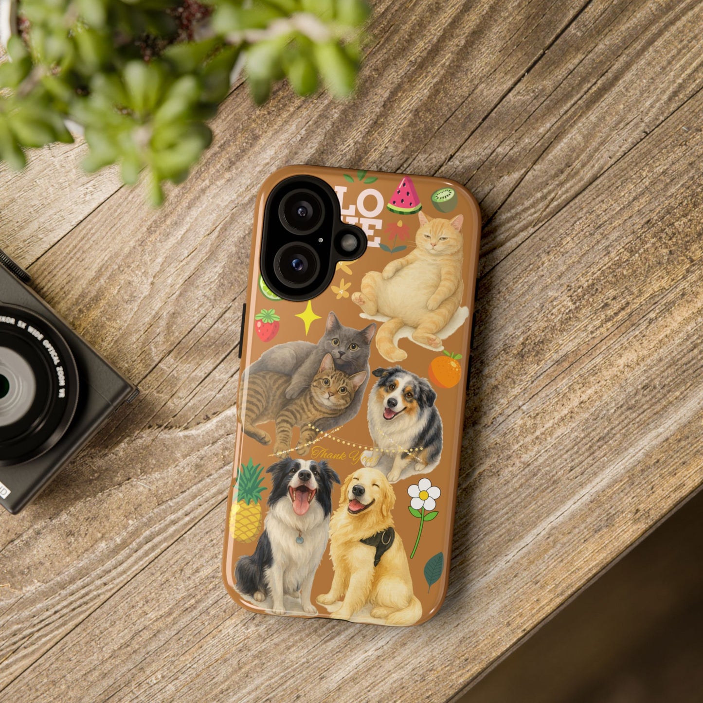 60A-9 Dog and Cat Printed Dual-Layer Phone Case In Light Brown – Glossy or Matte Finish – iPhone & Android Compatible