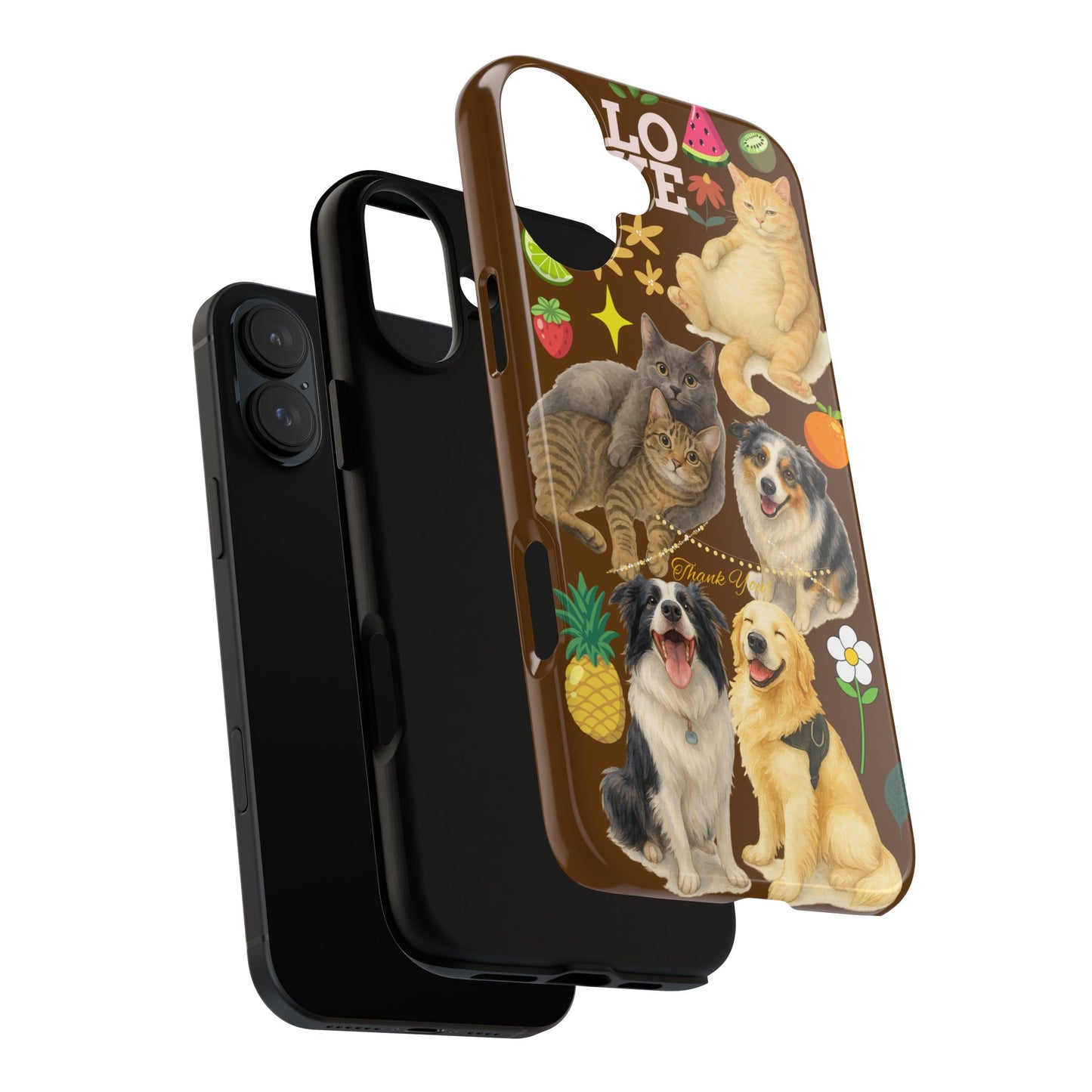 60A-11 Dog and Cat Printed Dual-Layer Phone Case In Dark Brown – Glossy or Matte Finish – iPhone & Android Compatible