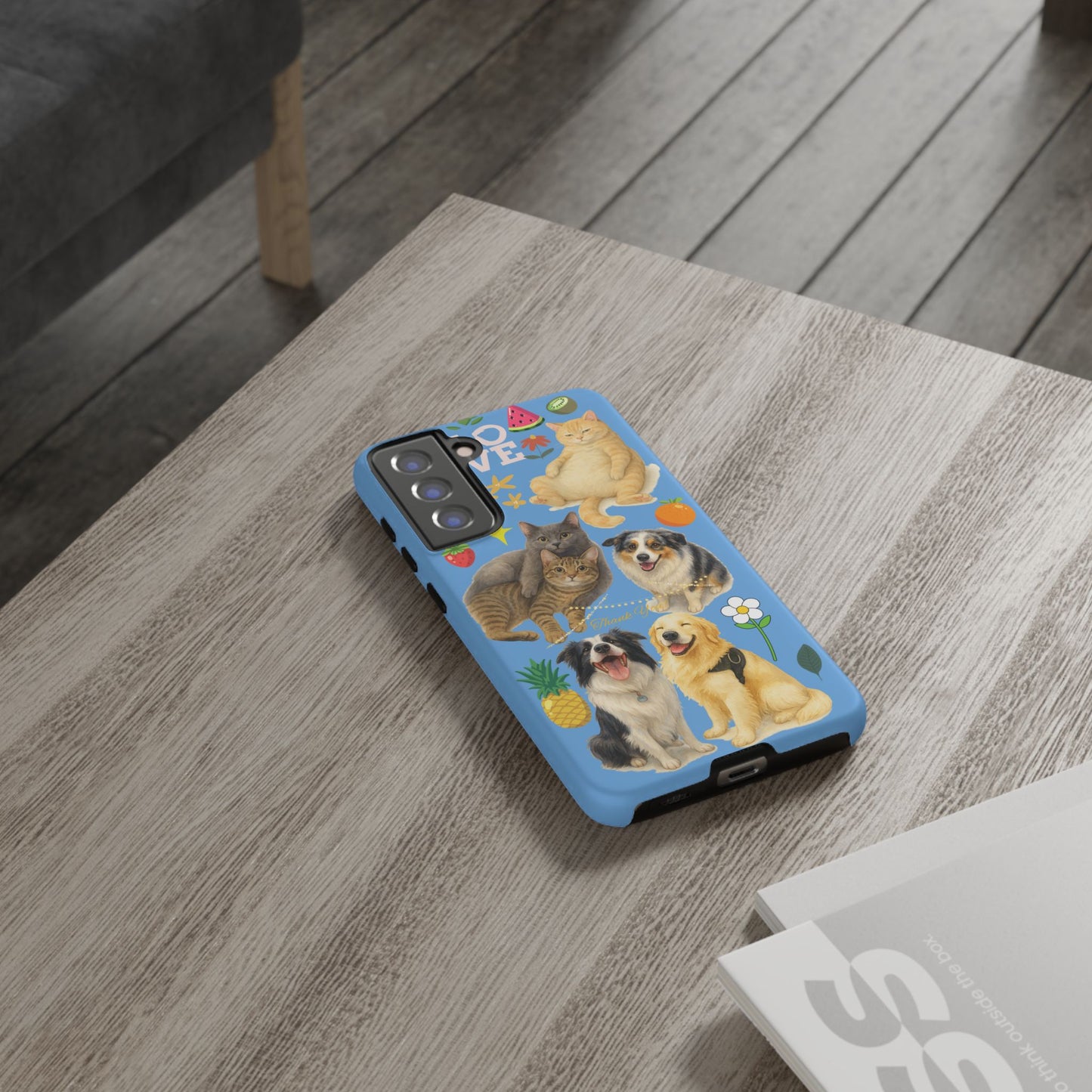 60A-1 Dog and Cat Printed Dual-Layer Phone Case In Blue – Glossy or Matte Finish – iPhone & Android Compatible