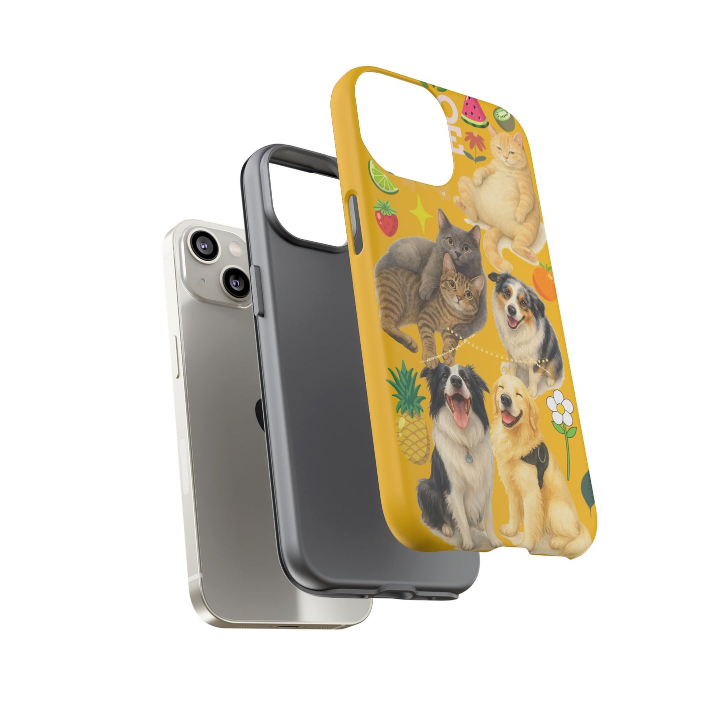60A-5 Dog and Cat Printed Dual-Layer Phone Case In Yellow – Glossy or Matte Finish – iPhone & Android Compatible
